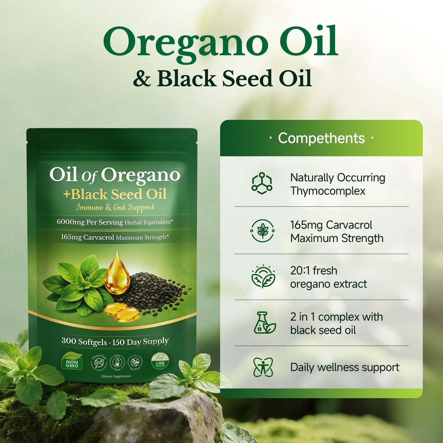 TryMee Oil of Oregano with Black Seed Oil Softgel 300 Count
