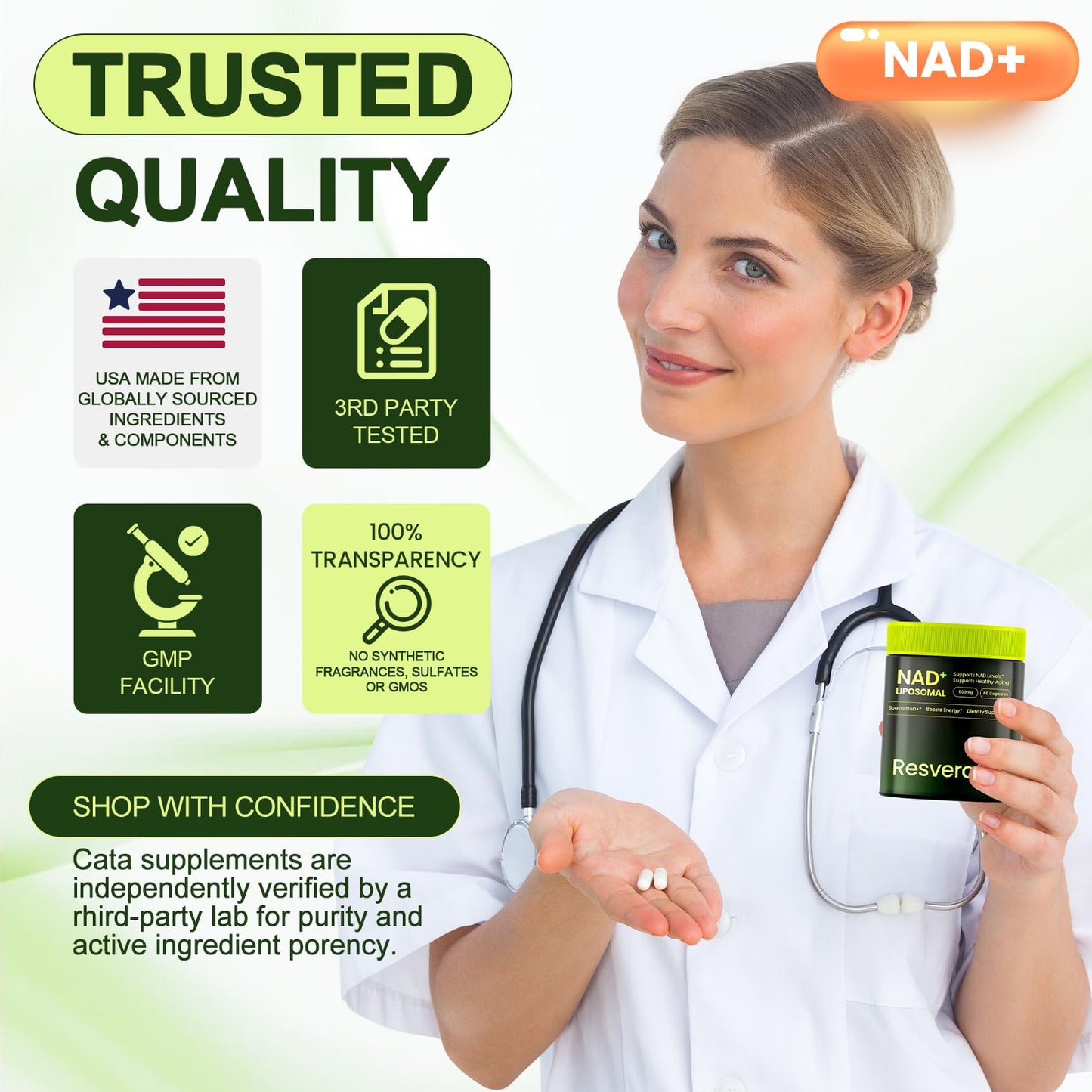 Cohbskj NMNH NAD Nicotinamide Riboside Resveratrol Liposomal NAD+ Resveratrol 60 Capsules