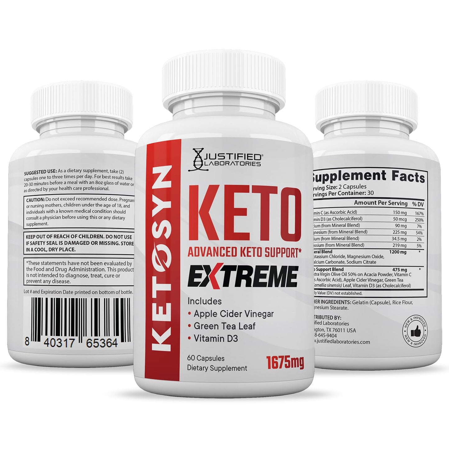 Justified Laboratories Ketosyn Keto ACV Extreme 1675 mg Keto Support Blend 60 Capsules