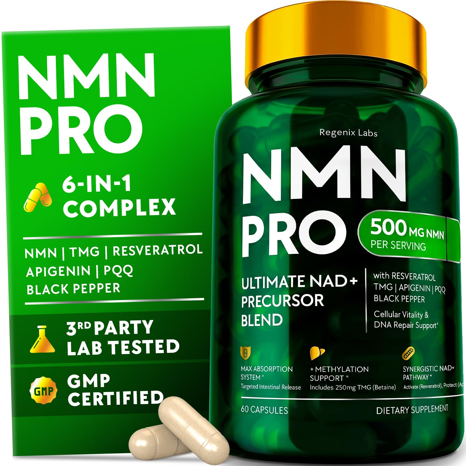 REGENIX LABS NMN Supplement 500mg Capsule 60 Count