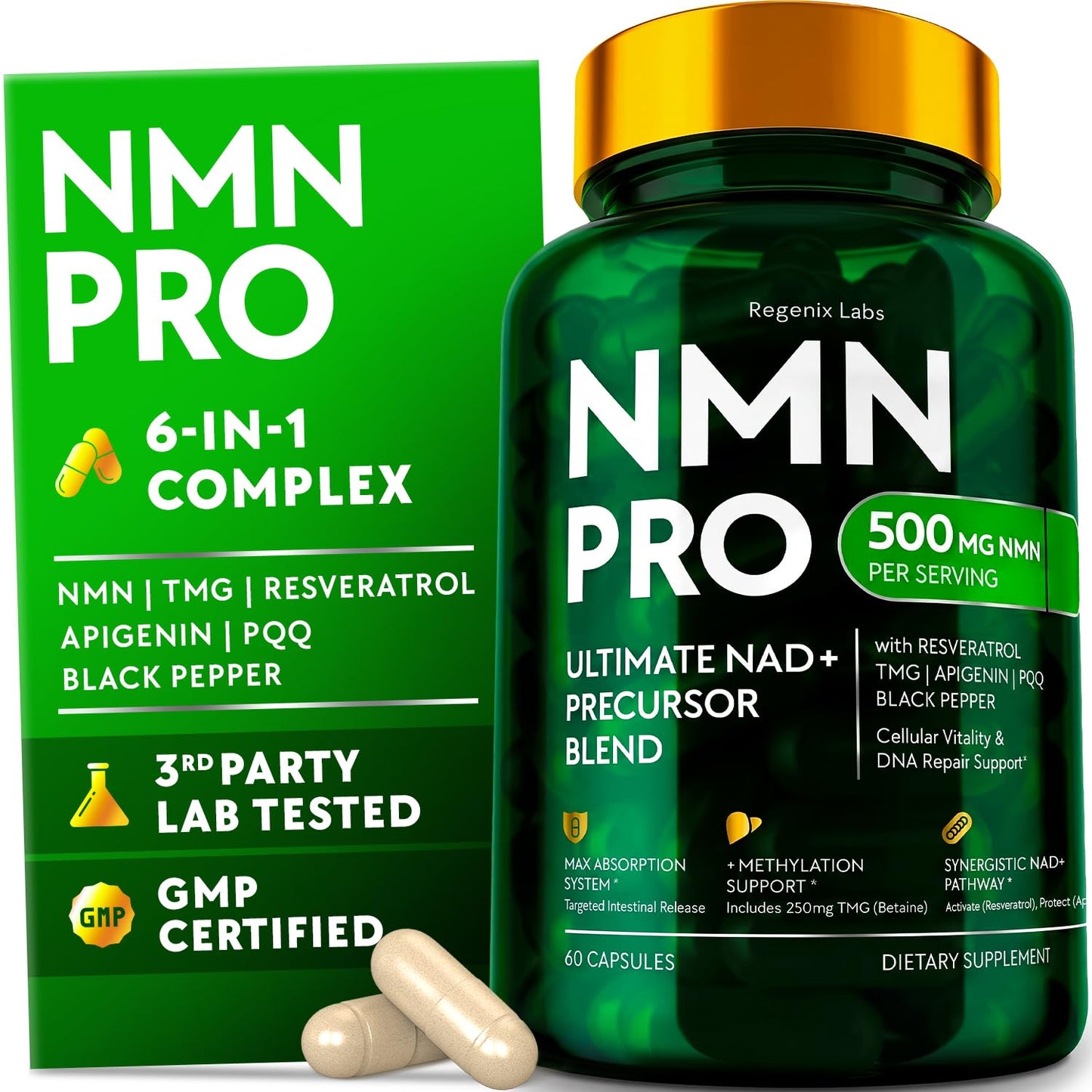 REGENIX LABS NMN Supplement 500mg Capsule, 60 Capsules