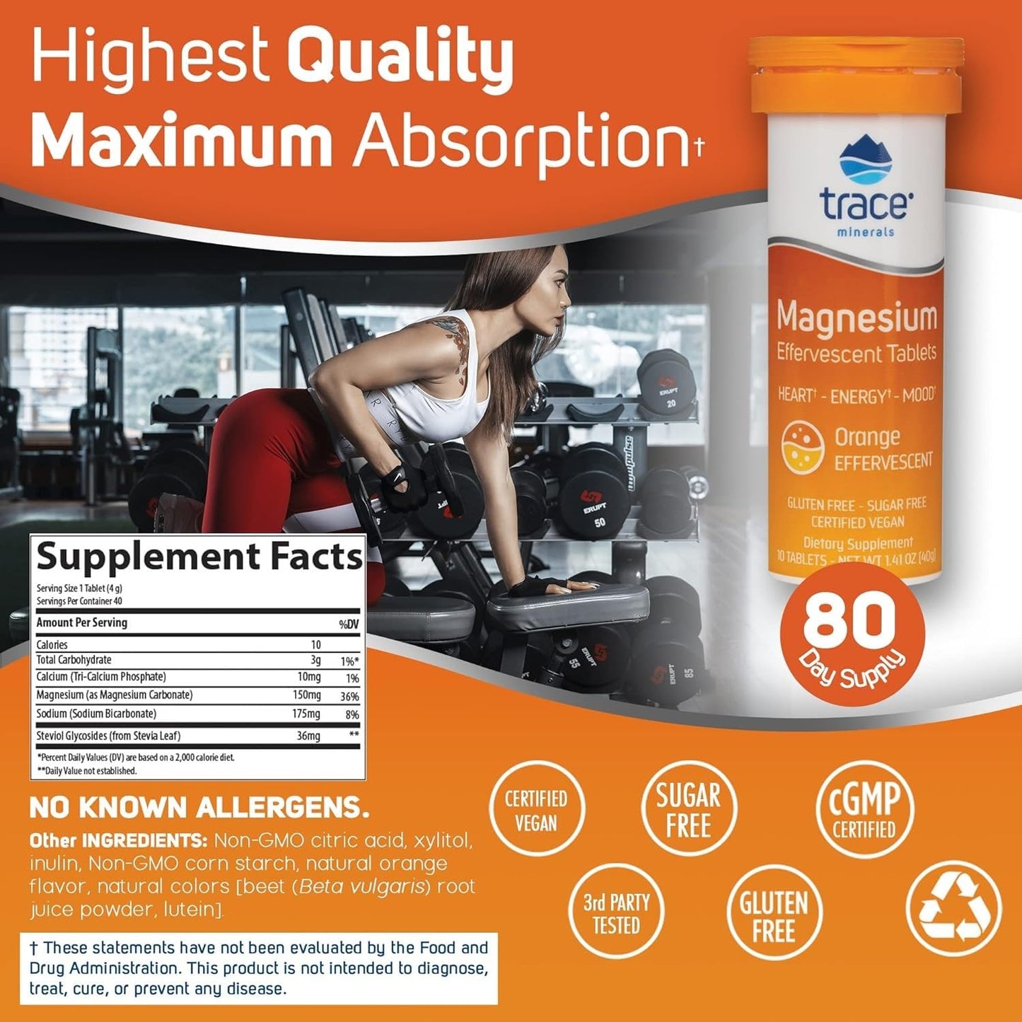 Trace Minerals Magnesium Effervescent Tablet, 10 Tablets