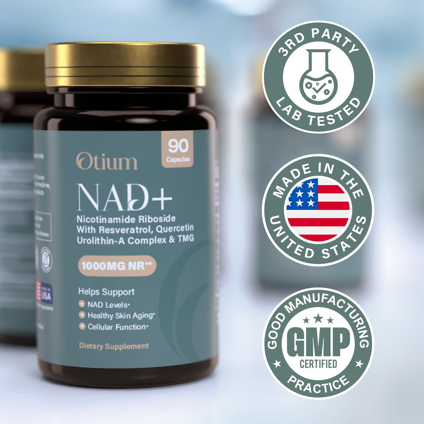 Otium NAD+ Capsule 1000mg Nicotinamide Riboside with TMG, Resveratrol, Quercetin & Urolithin A, NAD Booster for Cellular Energy and Healthy Aging, 90 Capsules