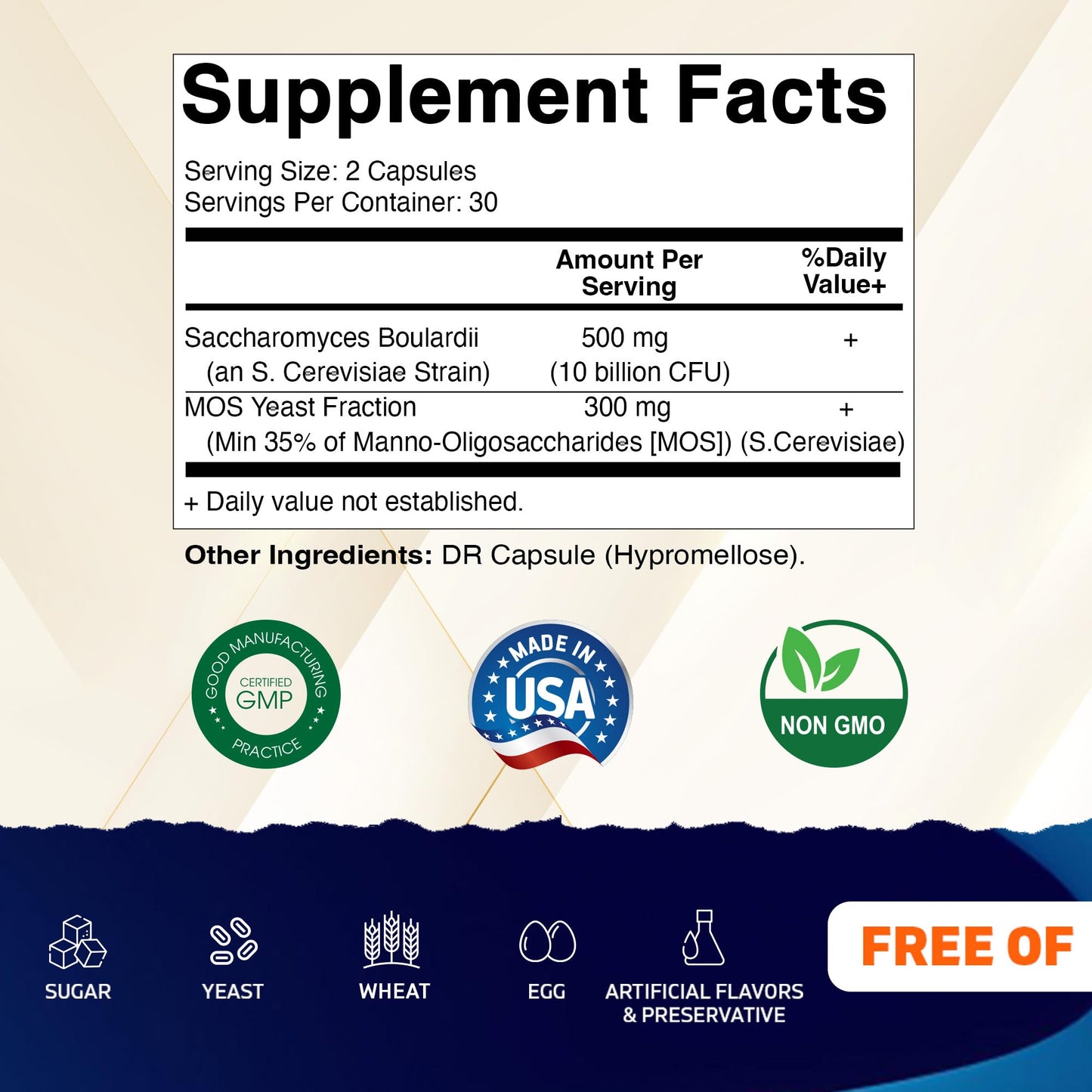 Vitamatic Saccharomyces Boulardii Probiotic 10B per Serving + Yeast Extract MOS Yeast Fraction 300 mg Capsule, 120 Count