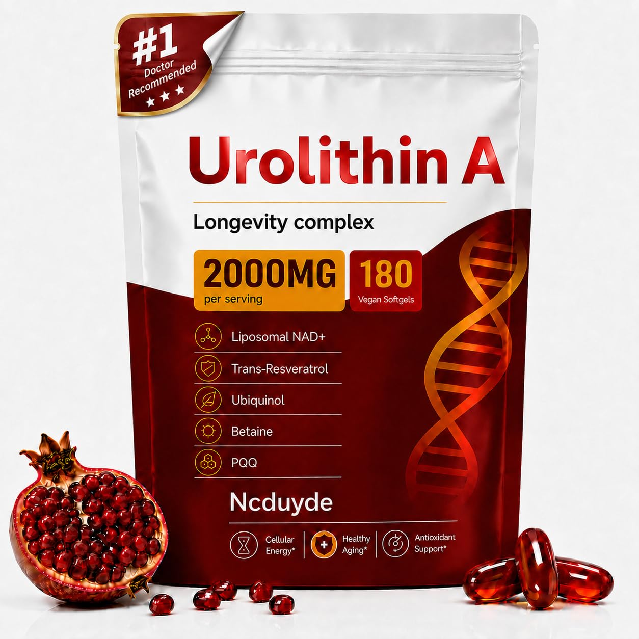 Ncduyde Urolithin A Supplement 180 Capsules with Liposomal NAD+, Trans-Resveratrol, Ubiquinol, TMG, PQQ