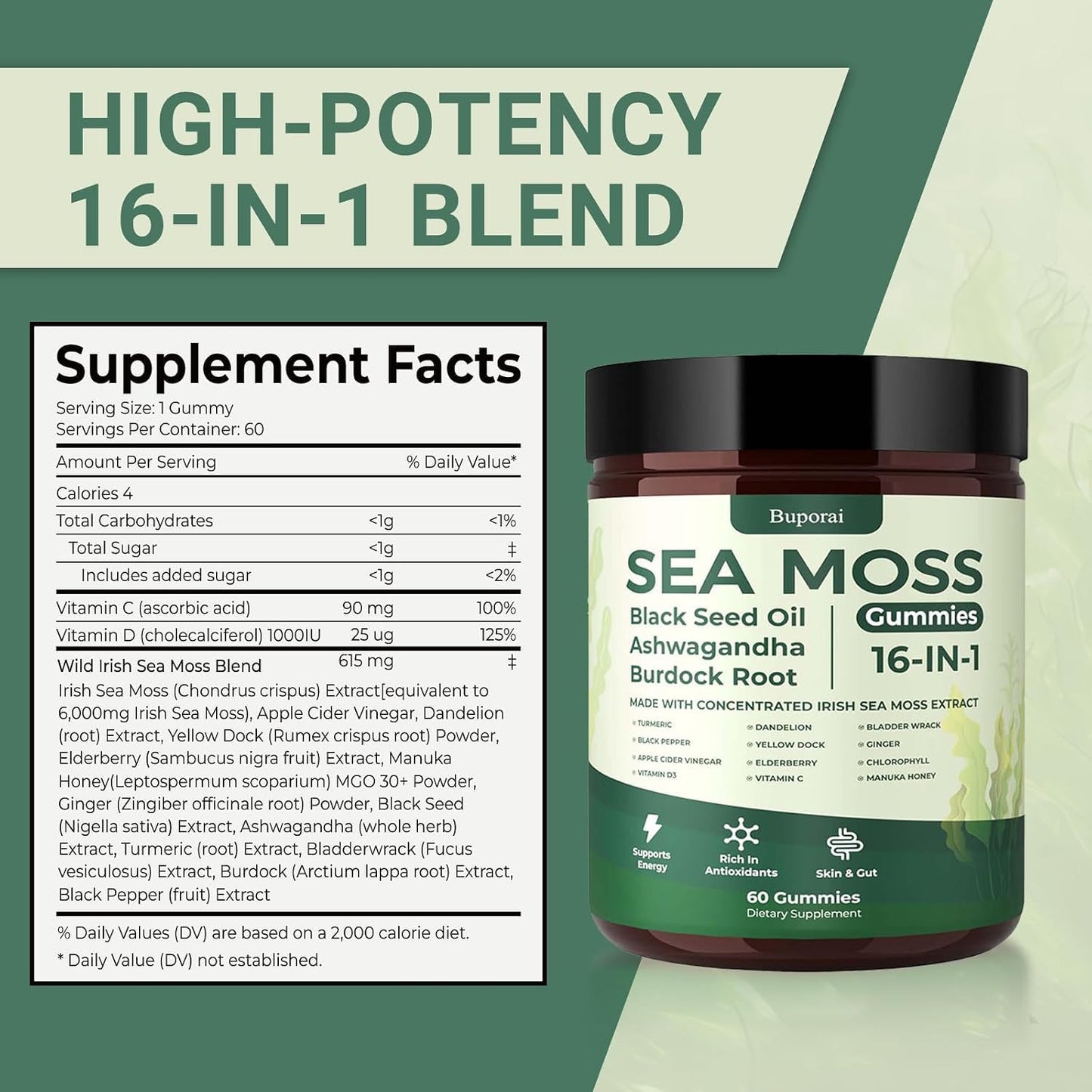 Buporai Sea Moss Gummies 60 Count