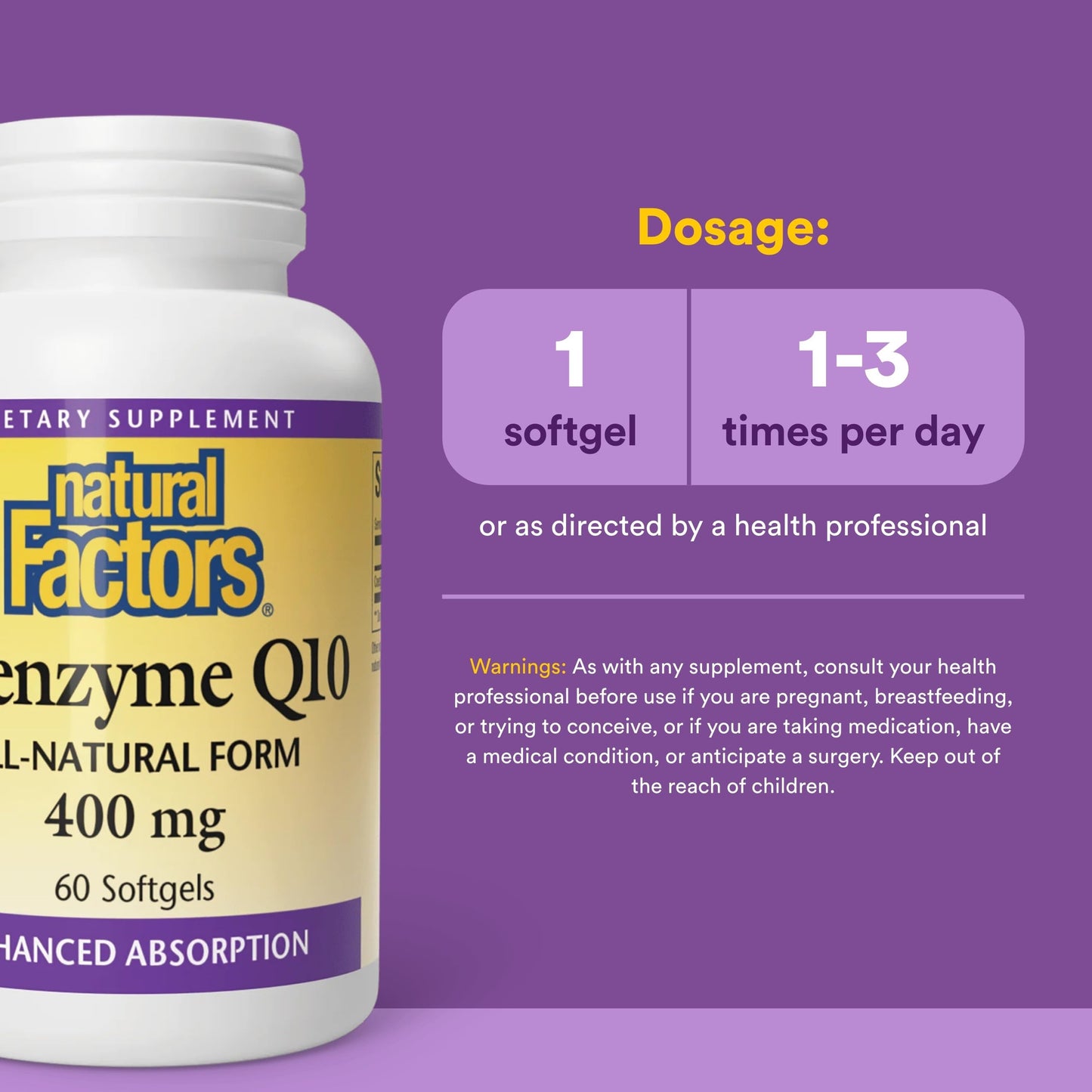 Natural Factors Coenzyme Q10 400mg Softgel, 60 Count