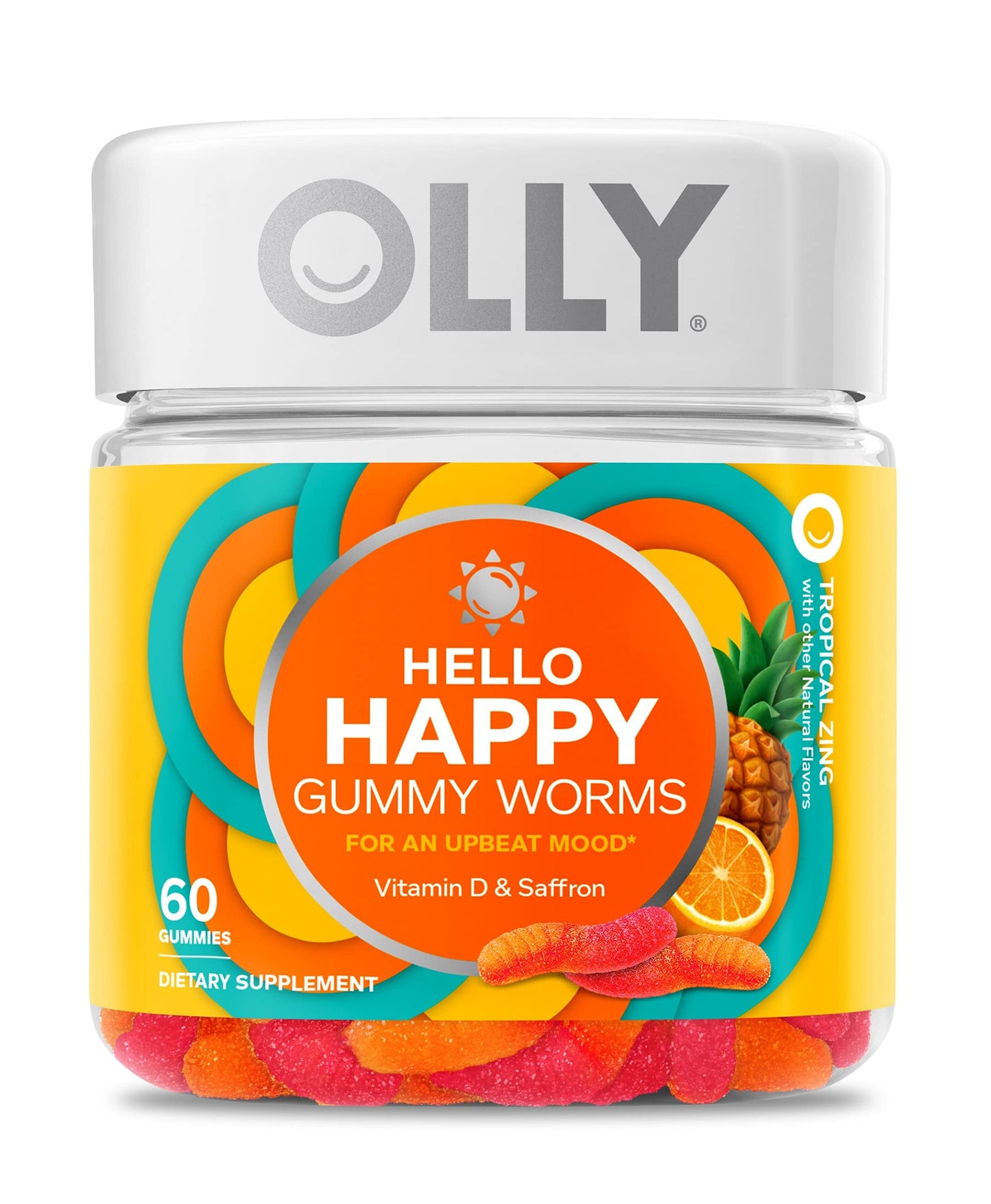 OLLY Hello Happy Gummy Worms Mood Support Gummies, 60 Gummies