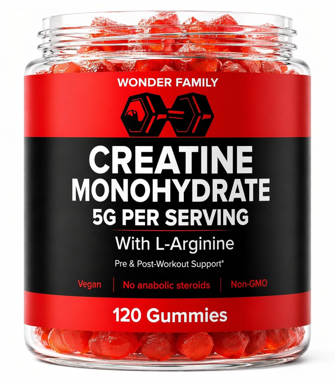 WONDER FAMILY Creatine Monohydrate Gummies 5g, 120 Count