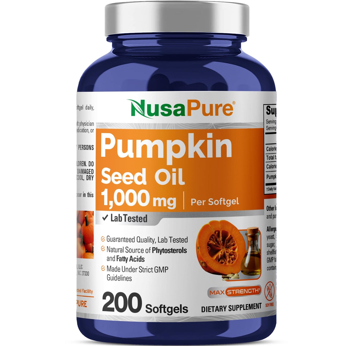 NusaPure Pumpkin Seed Oil 1000mg Capsules, 200 Count
