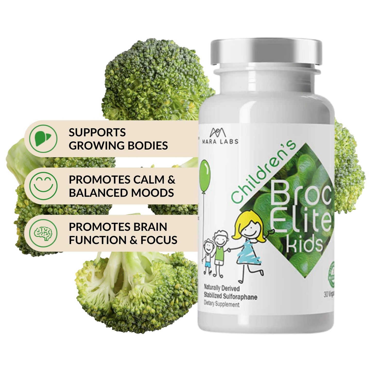 BrocElite Mara Labs Kids Broccoli Supplement with Naturally Stabilized Sulforaphane Extract, 30 Capsules