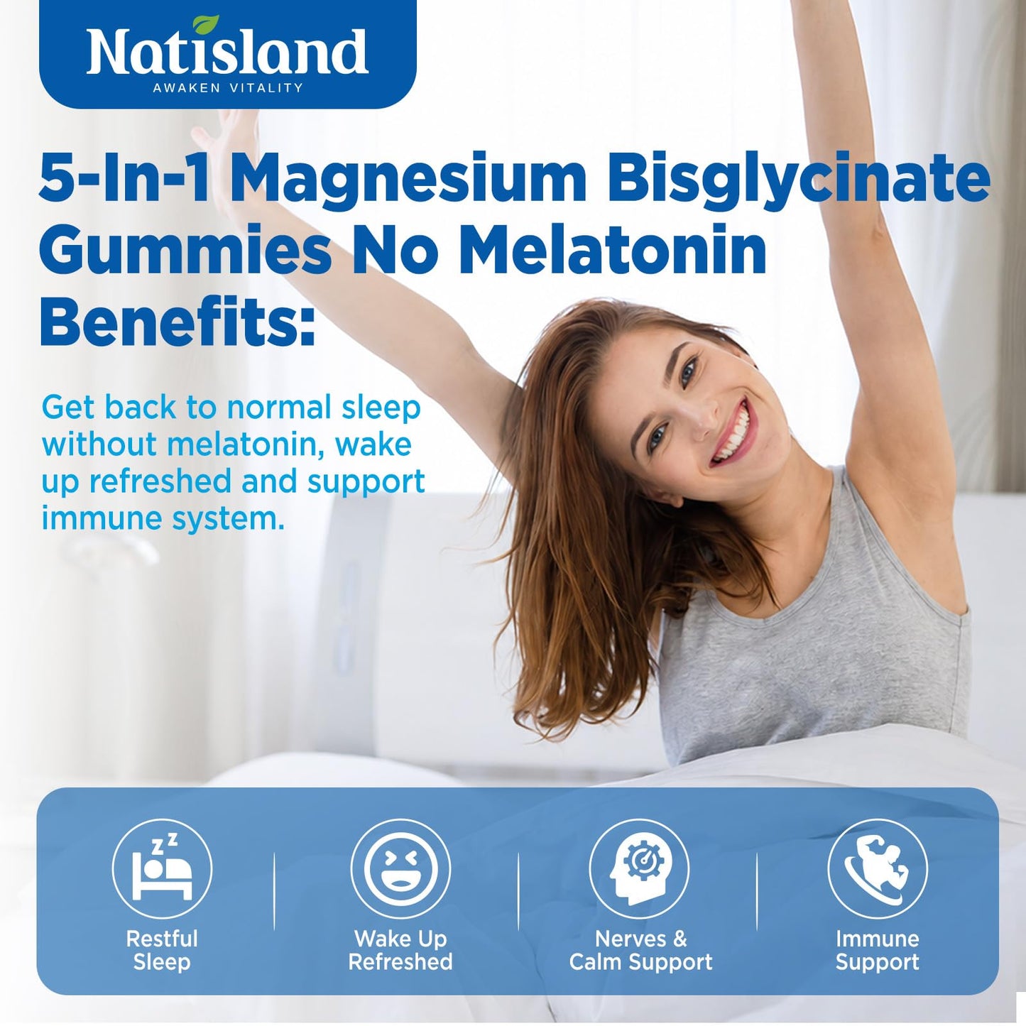 NATISLAND Magnesium Bisglycinate Gummies 60 Count