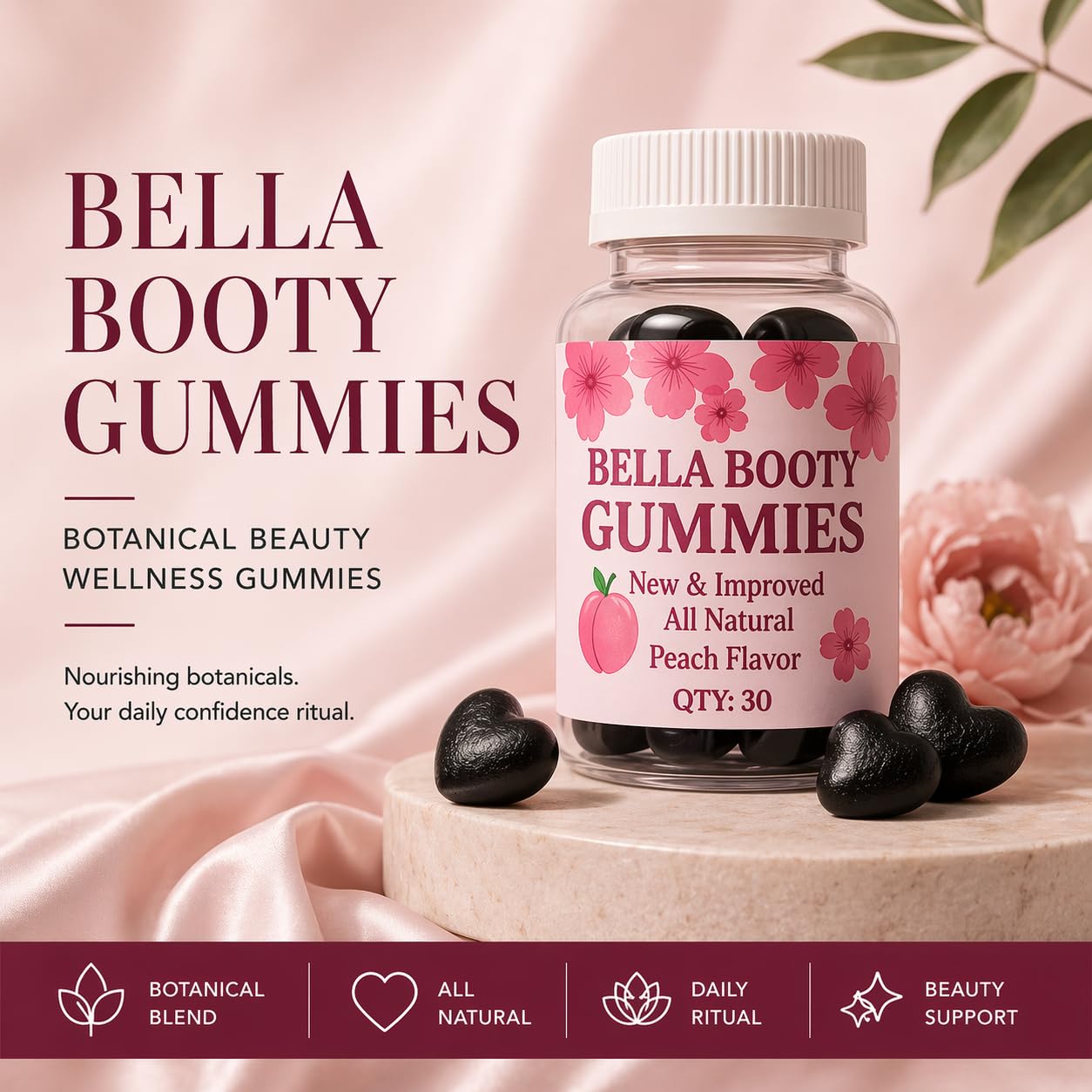 Bodied by Bella Butt Gummies 1 Count – Natural Booty Gummies & Butt Enhancer for Glutes, Hips & Curves with Maca & Aguaje