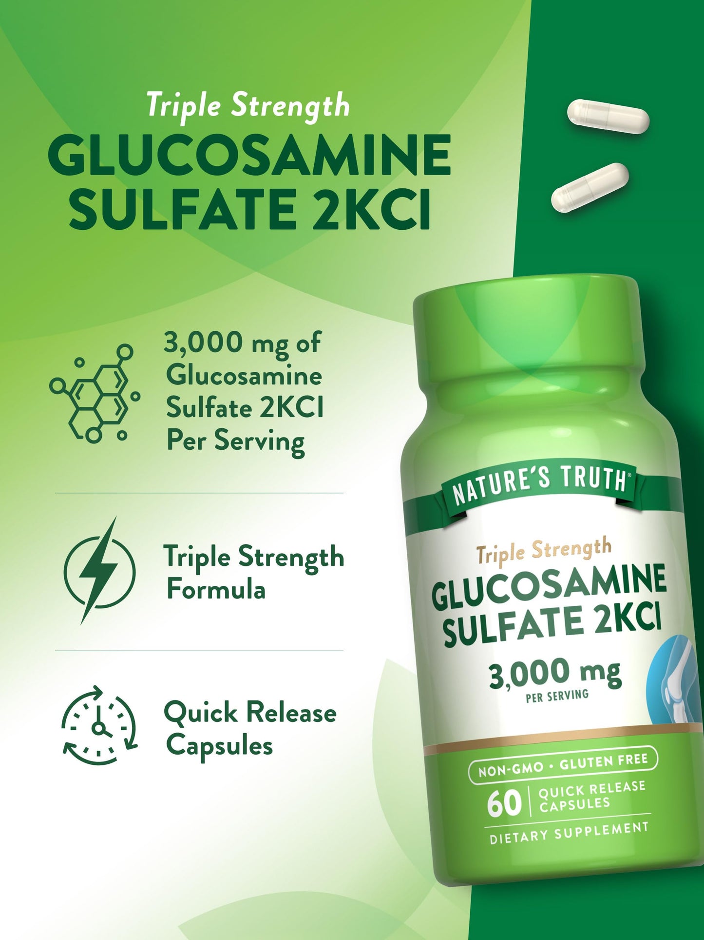 Nature's Truth Glucosamine Sulfate Capsules 3000mg 60 Count
