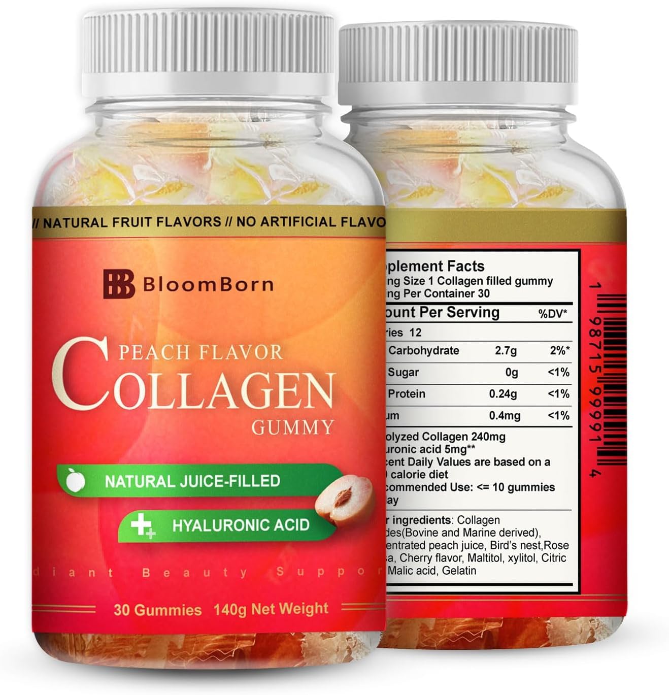 BloomBorn Collagen Gummy Peach Flavor - 30 Gummies