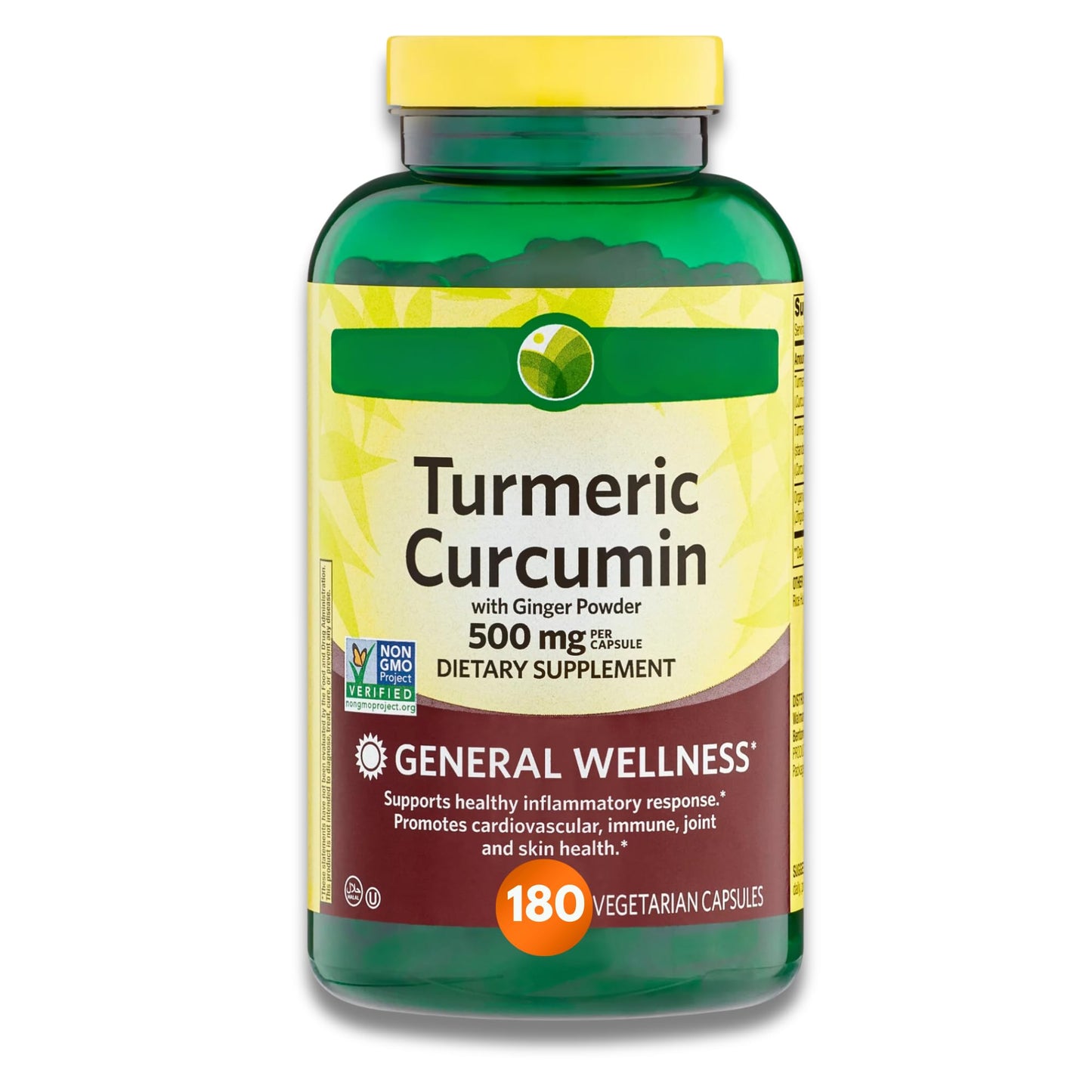 KP+ Turmeric Curcumin with Ginger Powder 500 mg Capsules 180 Count