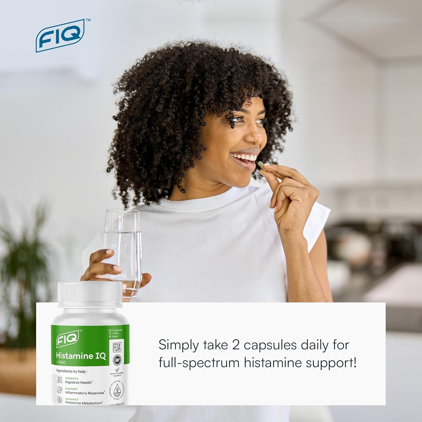 FIQ Formula IQ Histamine IQ Diamine Oxidase (DAO) Enzyme Supplement DAO Histamine Blocker Immune Support Capsules, 60 Count