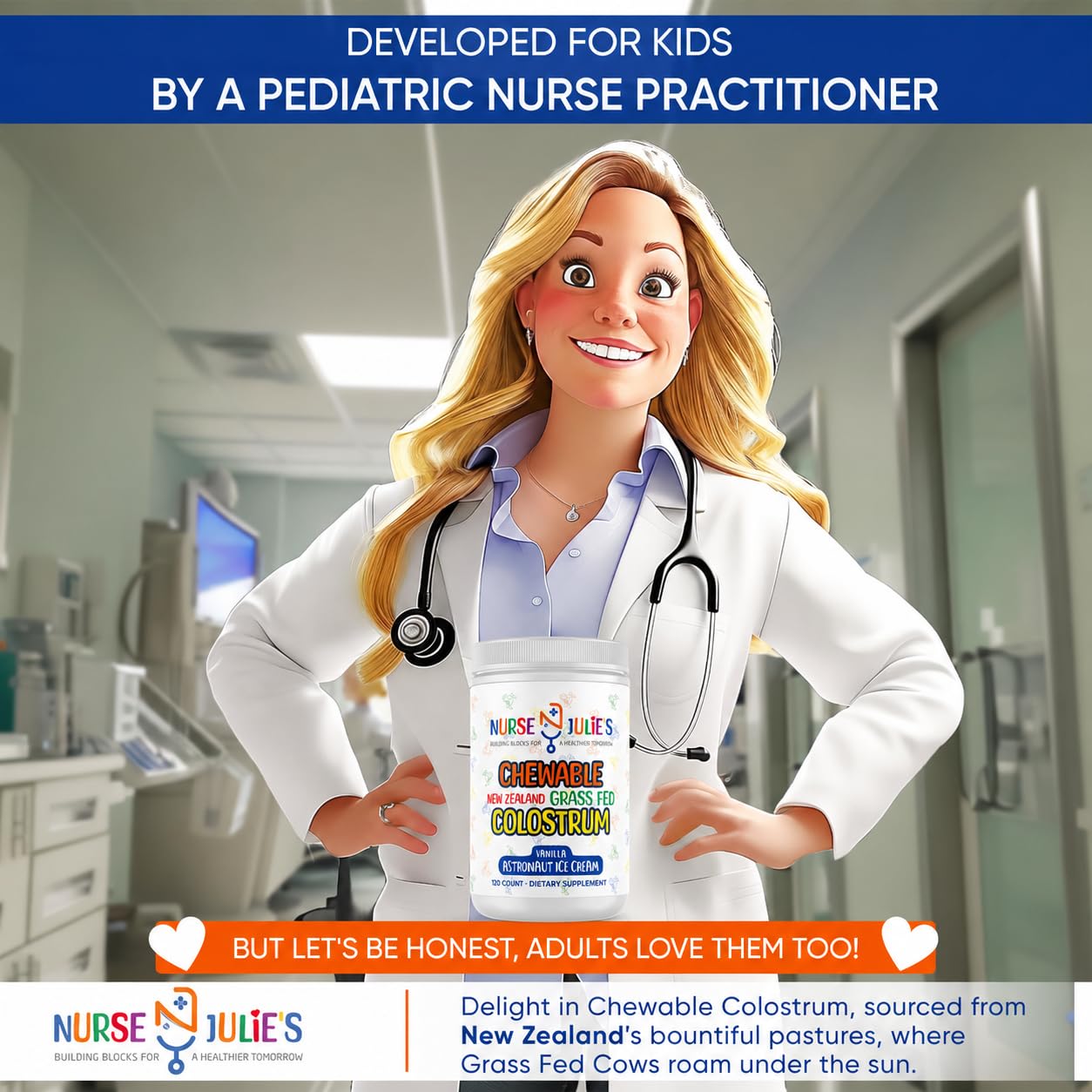 Nurse Julie's Chewable Colostrum for Kids Tablet, 120 Count