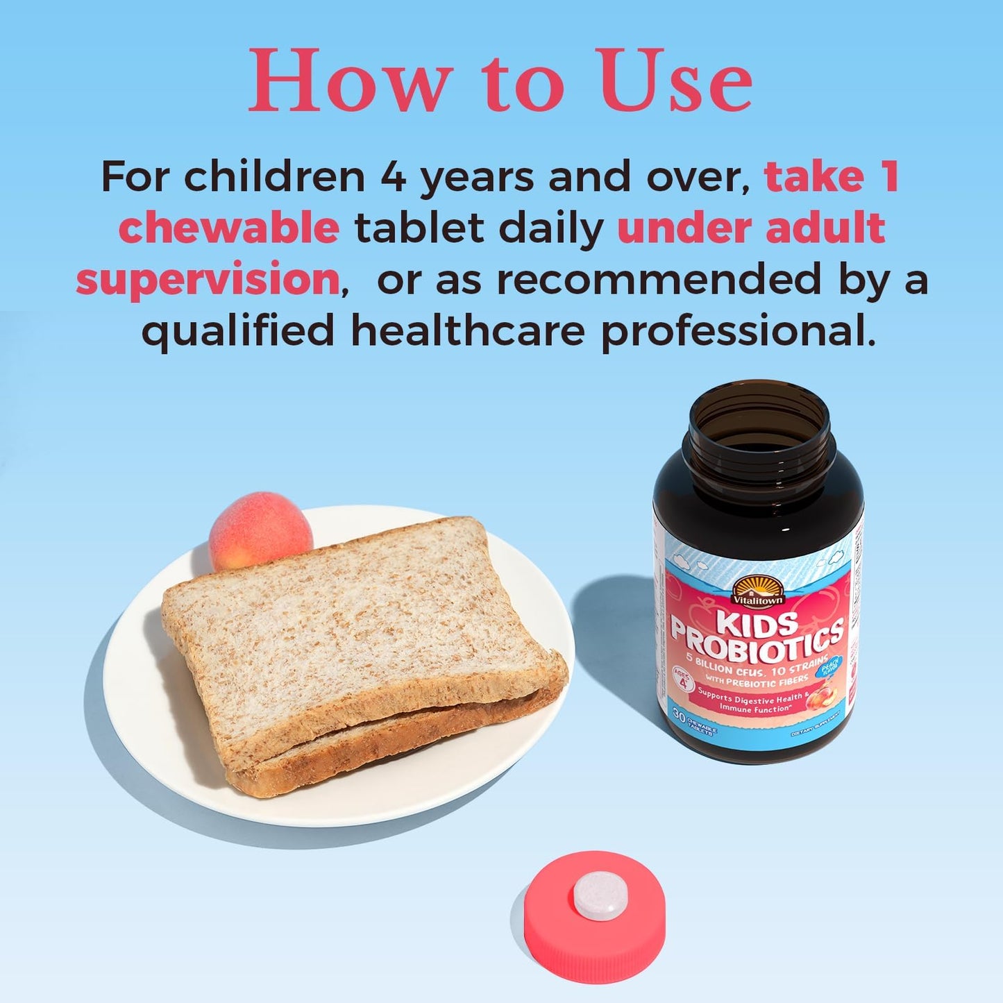 Vitalitown Kids Probiotics with Prebiotics Chewable Tablets, 30 Count