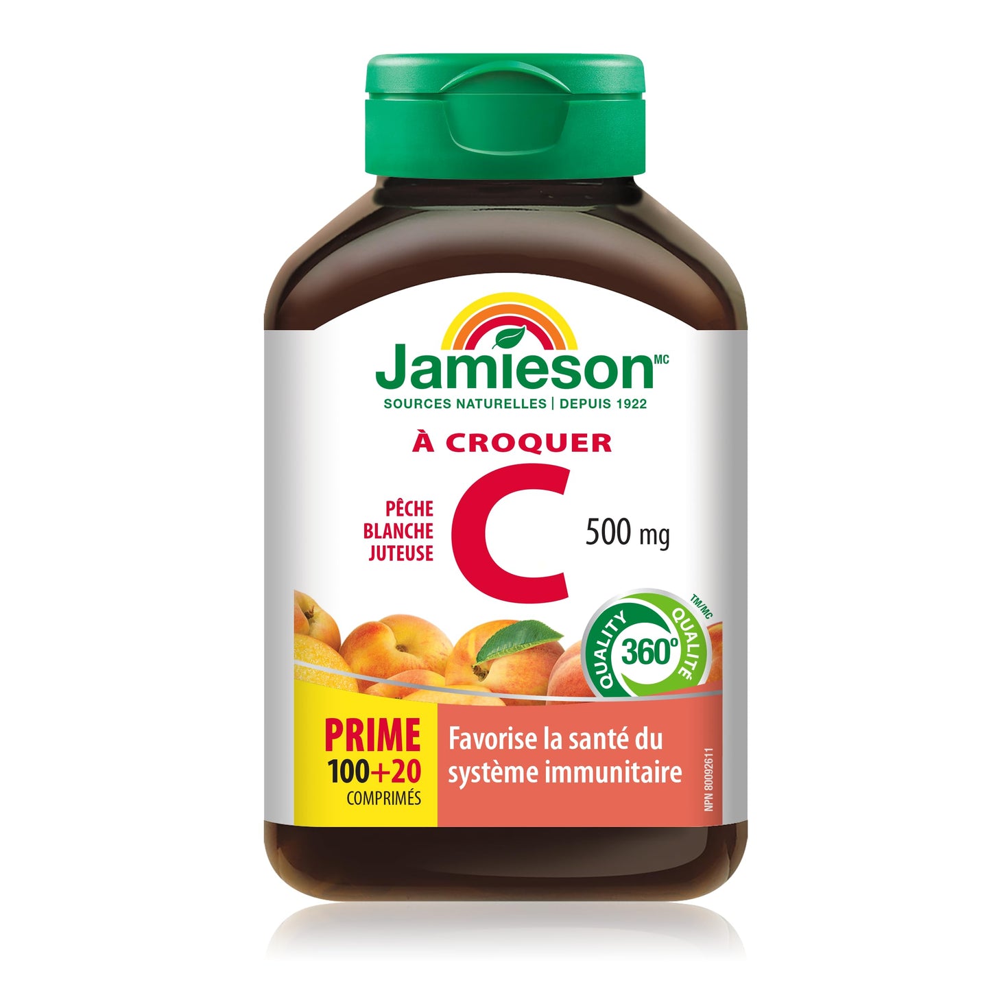 Jamieson Vitamin C Tablet 500 mg - Juicy White Peach Flavour, 120 Tablets