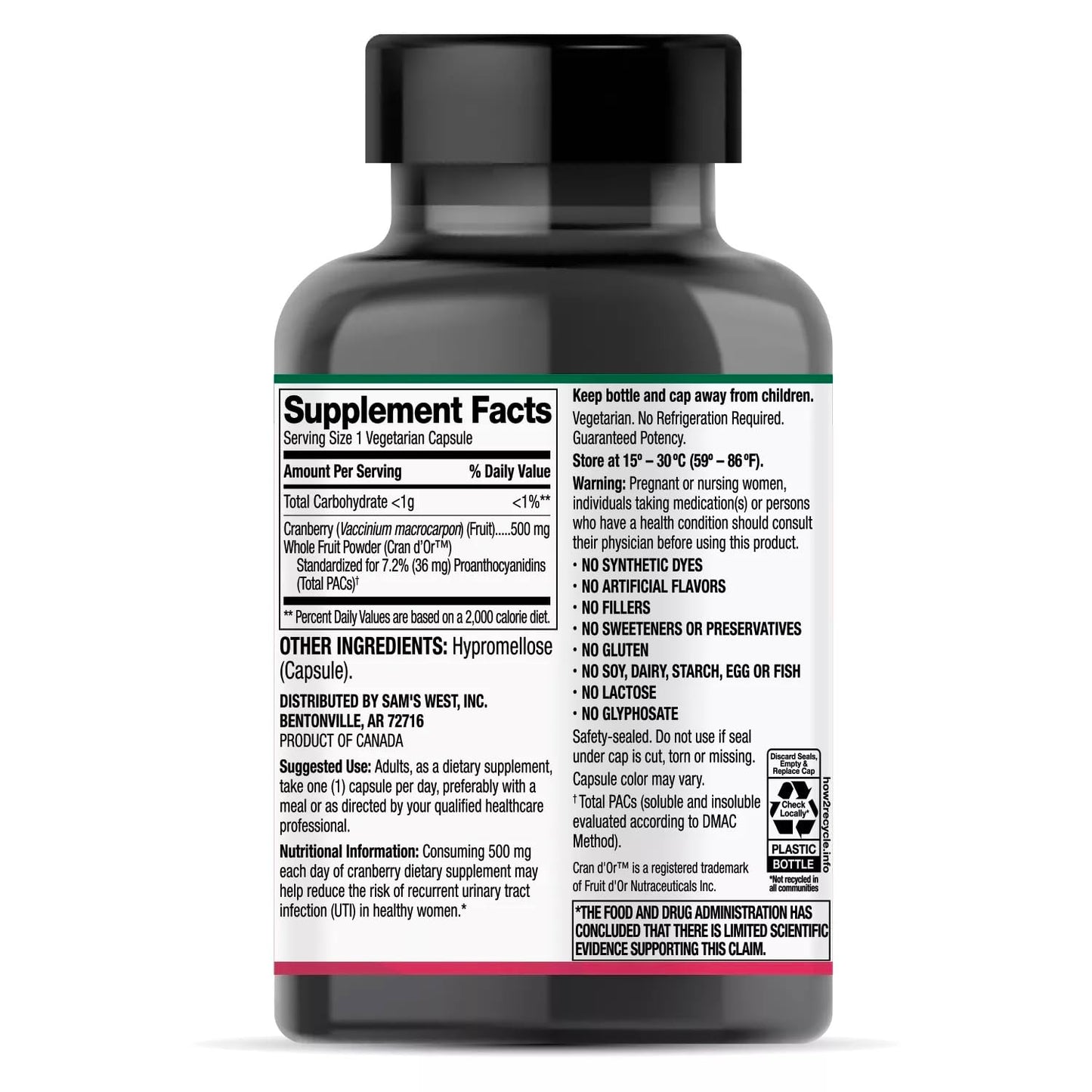 Member's Mark Clinical Strength Cranberry Supplement Capsule, 500mg, 150 Count (2 Pack)