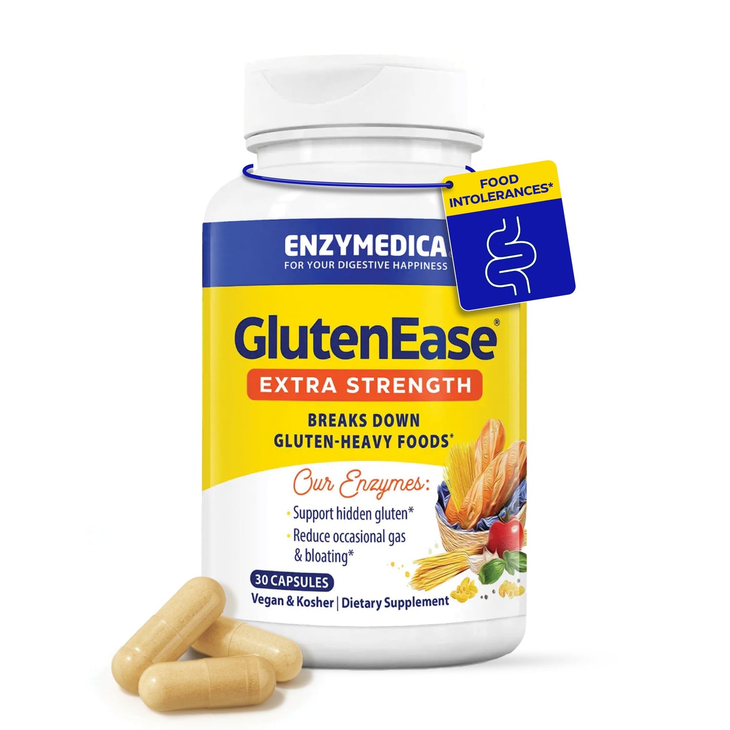 Enzymedica GlutenEase Extra Strength Complete Gluten & Casein Formula with Digestive Enzymes + DPP-IV Capsule, 30 Count
