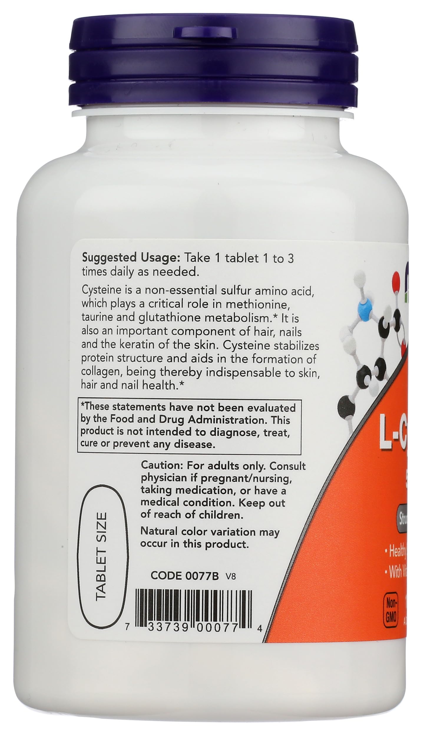 NOW Foods Cysteine (L) 500mg Tablet, 100 Tablets