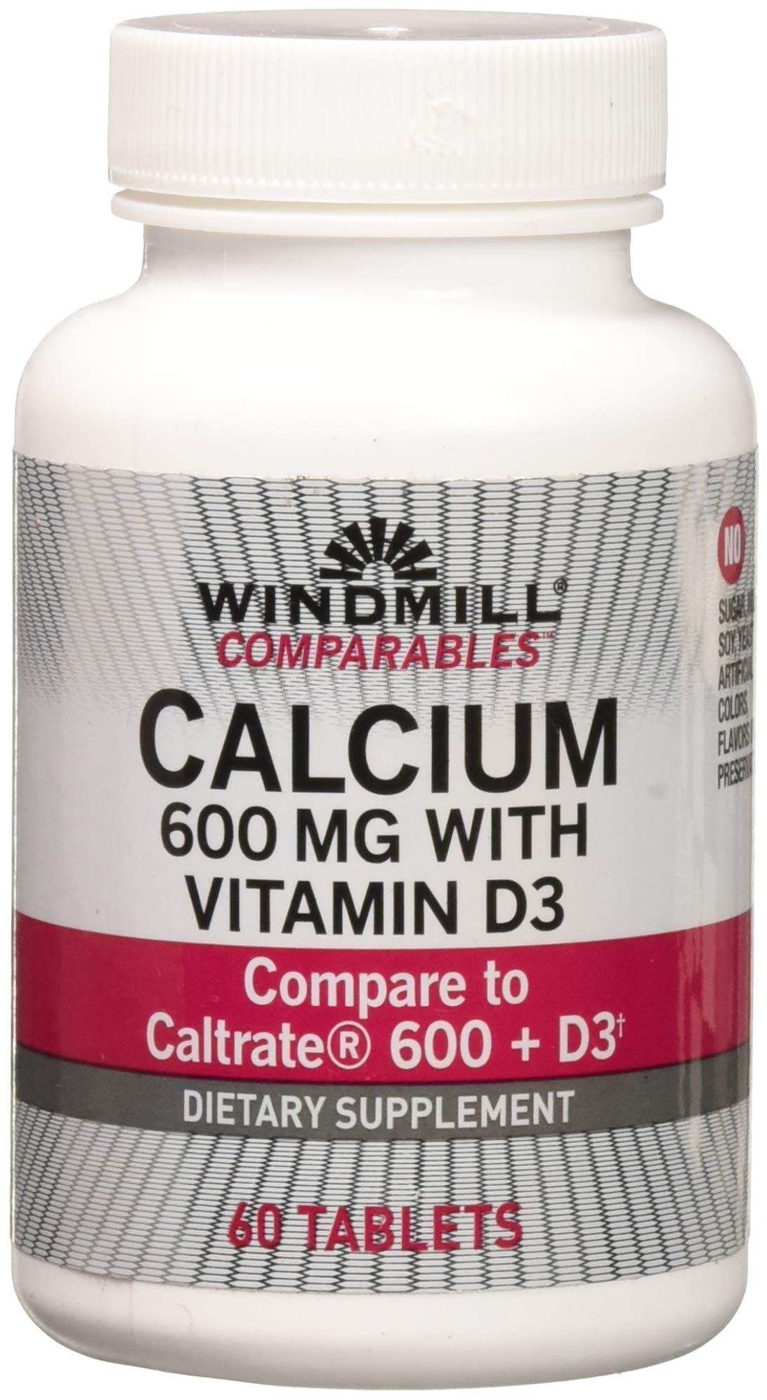 Windmill Calcium Carbonate 600 mg Plus D Tablets, 60 Count