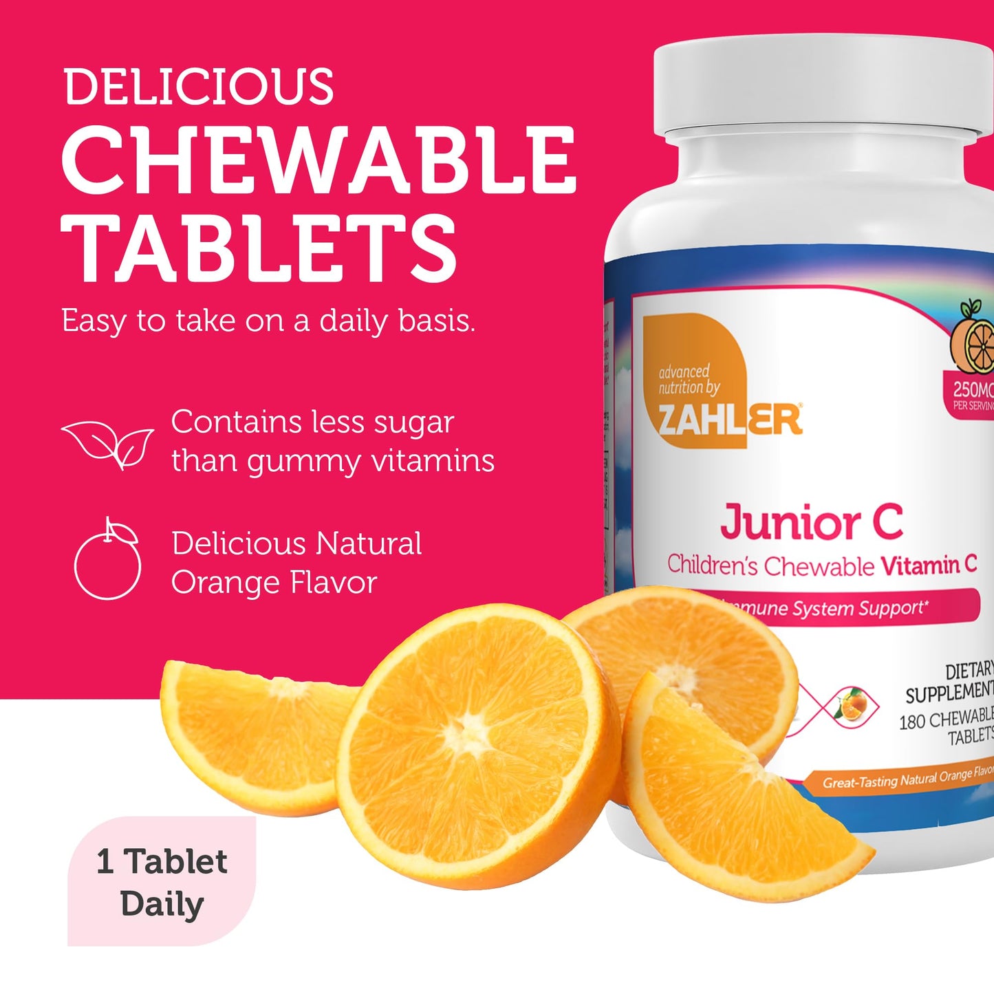 Zahler Junior C Advanced Chewable Vitamin C for Kids, 180 Count