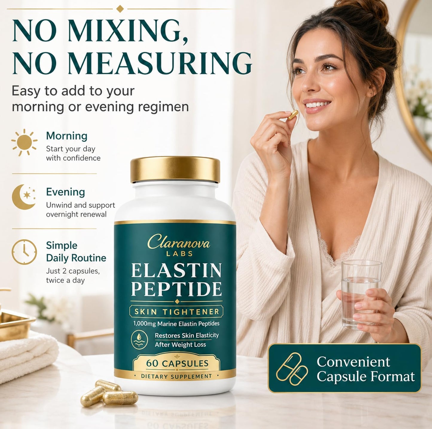 nourial Claranova Labs Marine Elastin Peptides, Elastin Peptide Skin Tightening Formula 60 Capsules