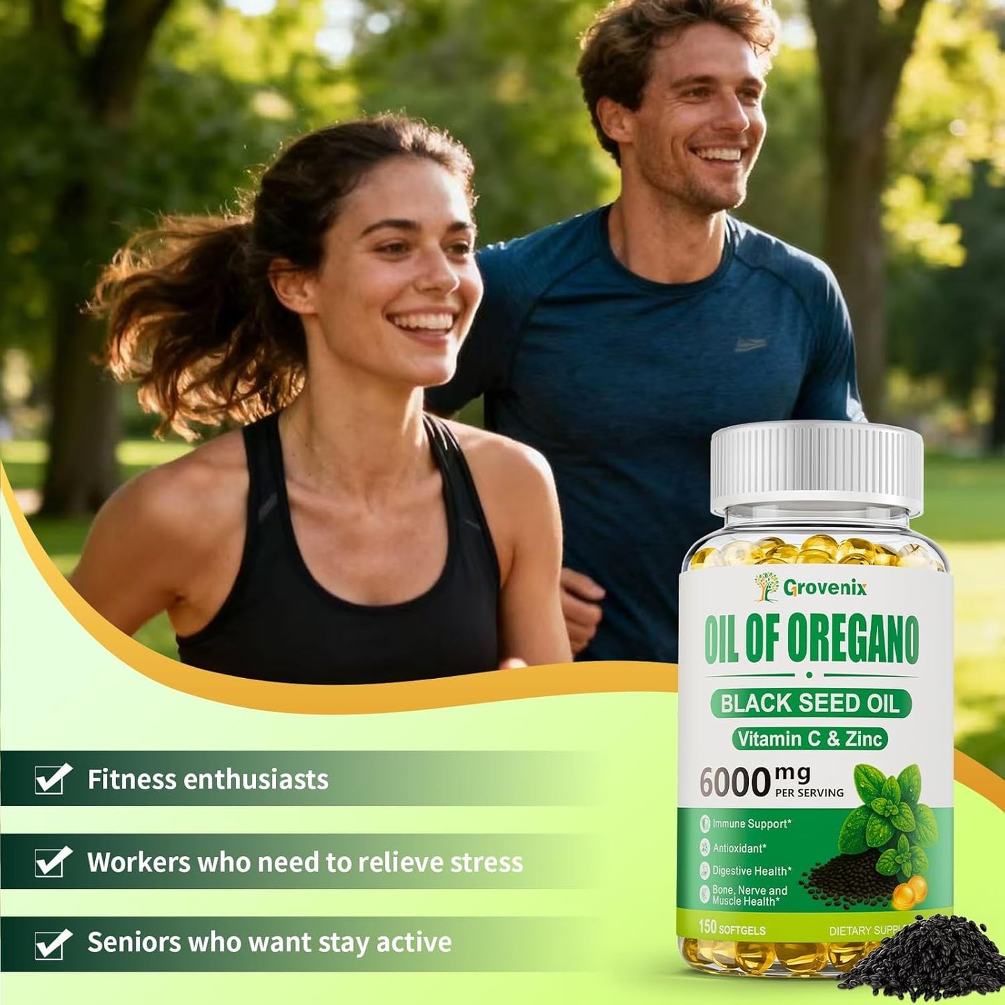 Grovenix Oil of Oregano with Black Seed Oil Softgels, 300 Count