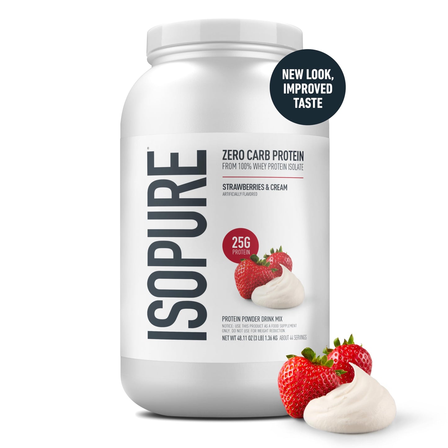Isopure Zero Carb 100% Pure Whey Isolate Protein Powder, Strawberries & Cream, 3 lb, 44 Servings