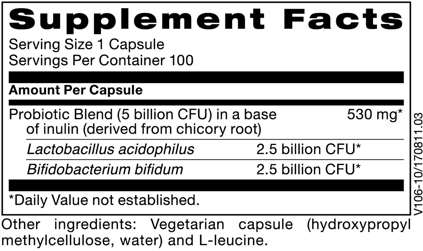 SFI Health Pro-Biotic Complex - Men & Women Intestinal Support, 5 Billion CFU Lactobacillus acidophilus, Bifidobacterium bifidum Probiotic, Hypoallergenic, Dairy-Free Capsules 200