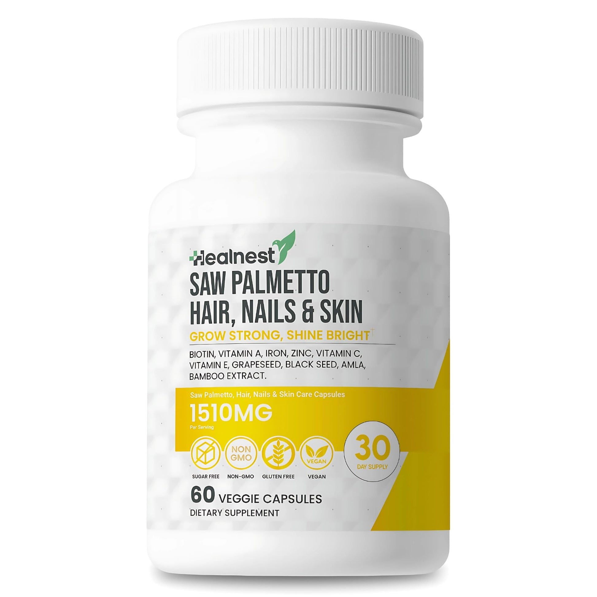 HEALNEST Hair, Nails & Skin Care Supplement with Saw Palmetto, Biotin, Amla 60 Capsules