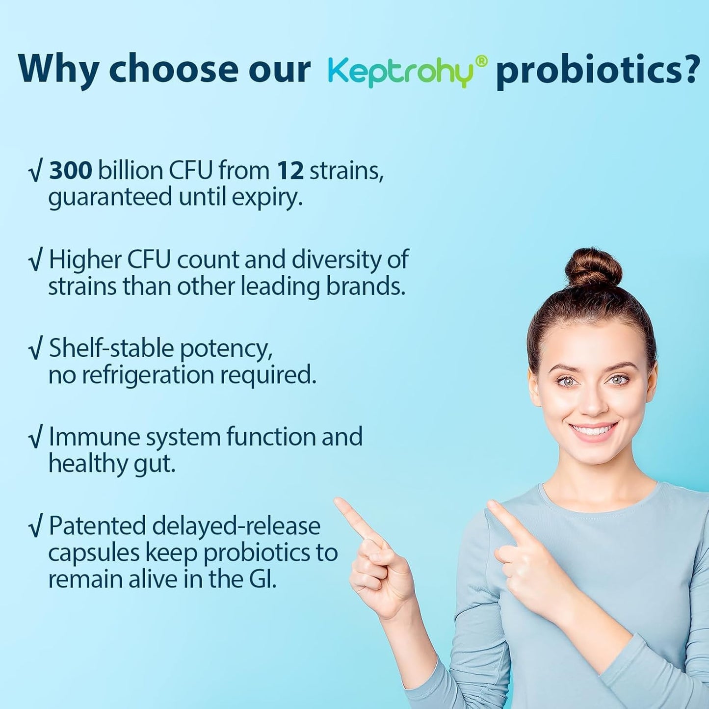 Keptrohy Probiotics for Women & Men 300 Billion CFU Probiotics from 12 Strains + Organic Prebiotics Blend for Daily Digestive, Immune, Gut, Bloating, Gut Health, Shelf Stable 60 Capsules
