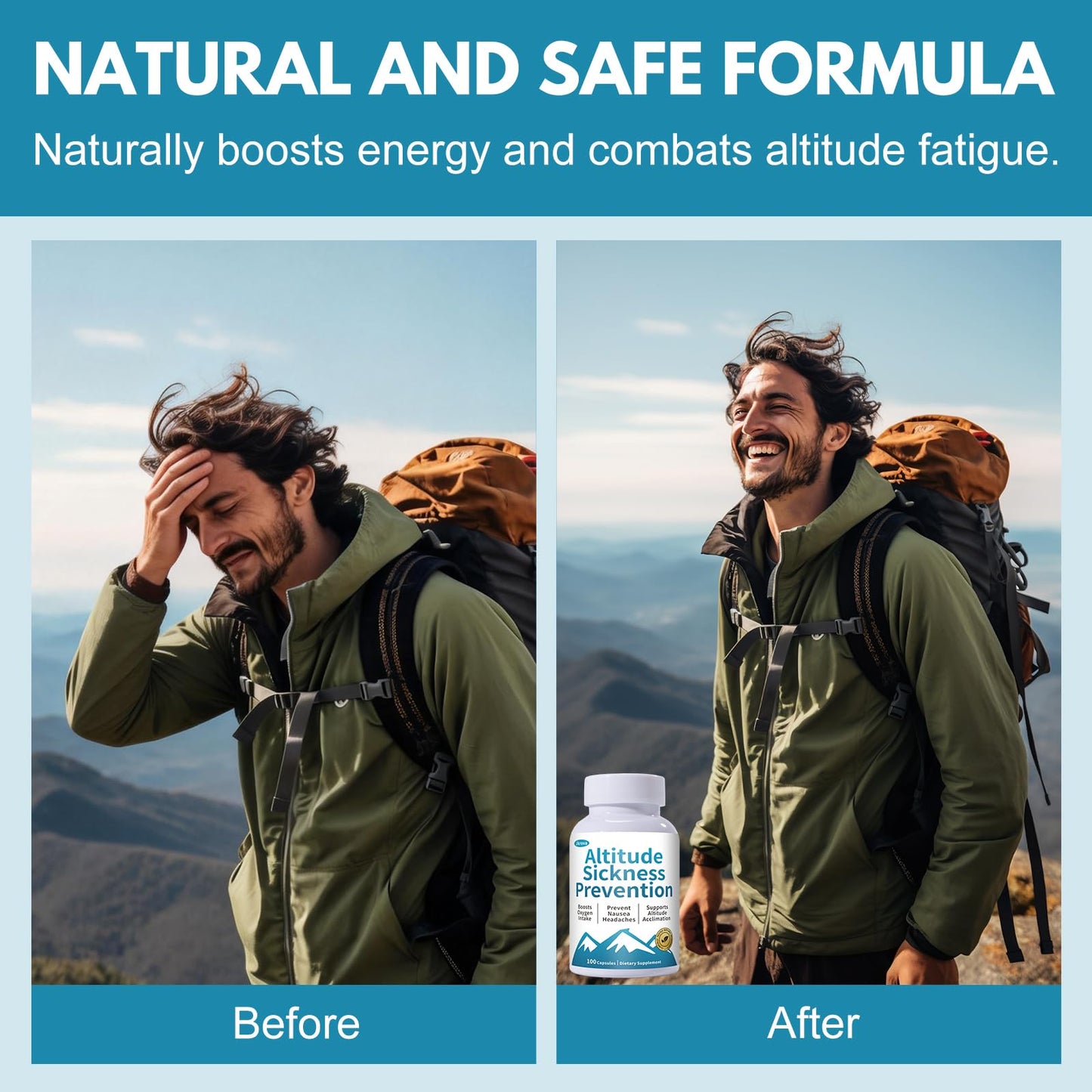 Jkrova Altitude Sickness Prevention - Altitude Pills for Ski, Hike & Mountain Trips - with Vitamin C & Ginkgo Leaf Extract for Oxygen & Energy Balance, 100 Capsules