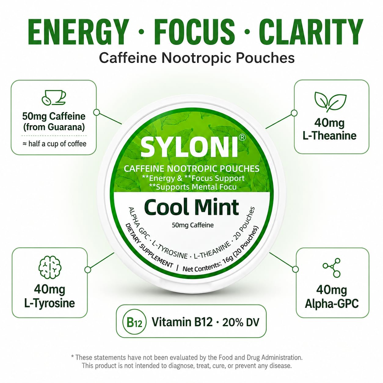 Syloni Caffeine Nootropic Pouches Variety Pack Powder 10