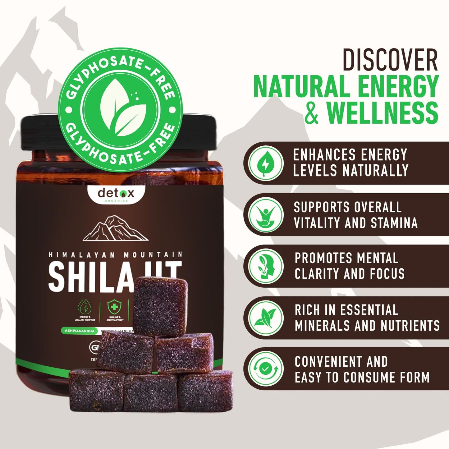 Detox Organics Shilajit Gummies, 60 Count