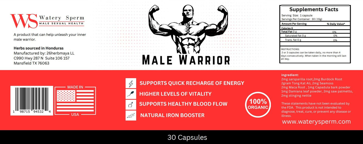 26 Herb Maya Male Warrior Capsule 30 Count