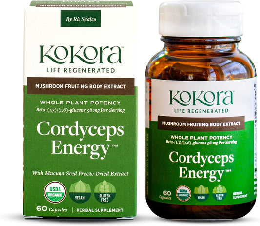 kokora Cordyceps Energy Organic Adaptogenic Mushroom Supplement Capsule 60 Capsules
