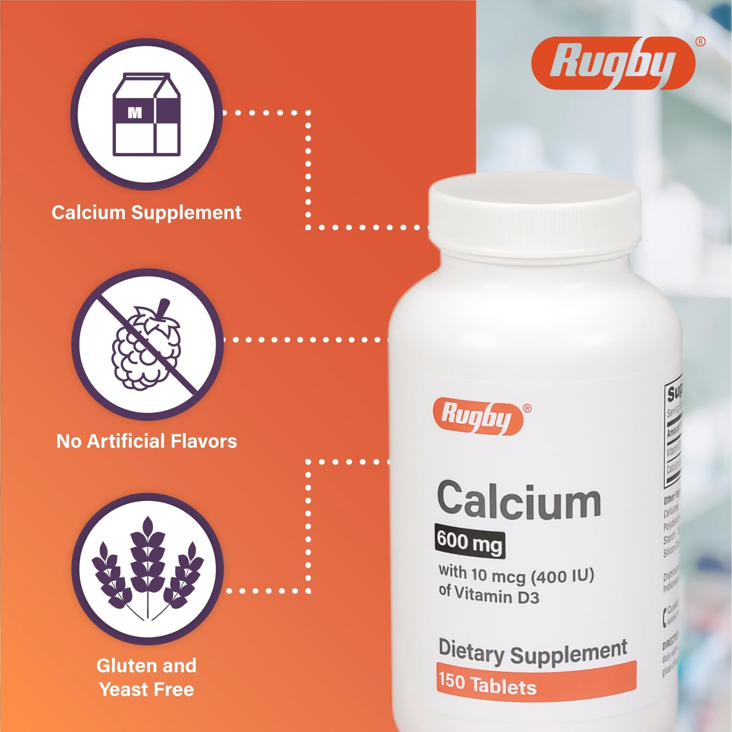 MAJOR Calcium Tablets 600 mg with Vitamin D3 (400 IU) Dietary Supplement, 150 Tablets