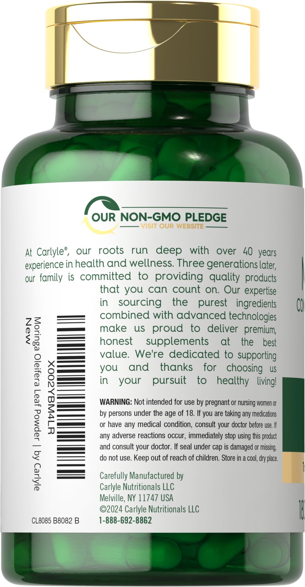 Carlyle Moringa Oleifera Supplement Capsules 180 Count