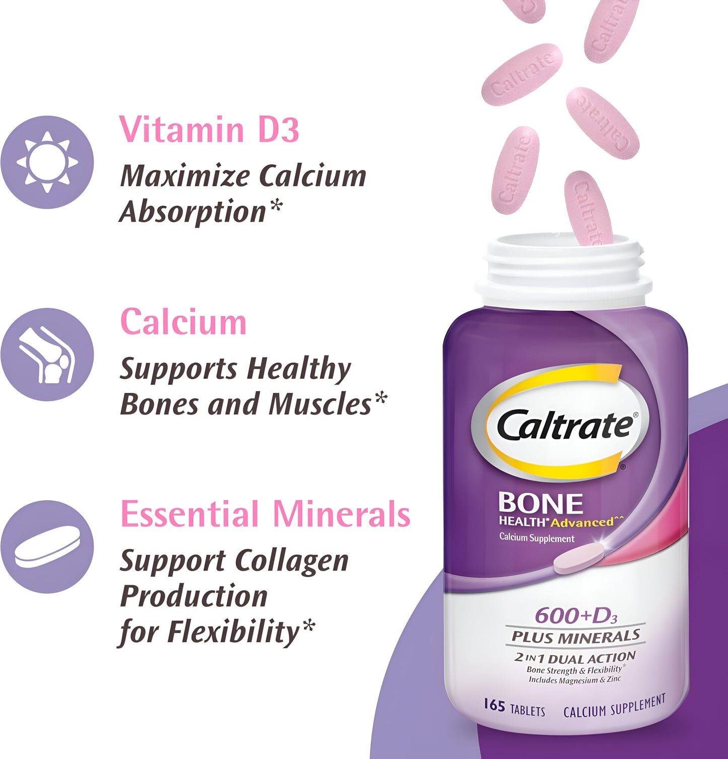 Caltrate 600+D3 Plus Minerals Calcium and Vitamin D Supplement Tablets 60