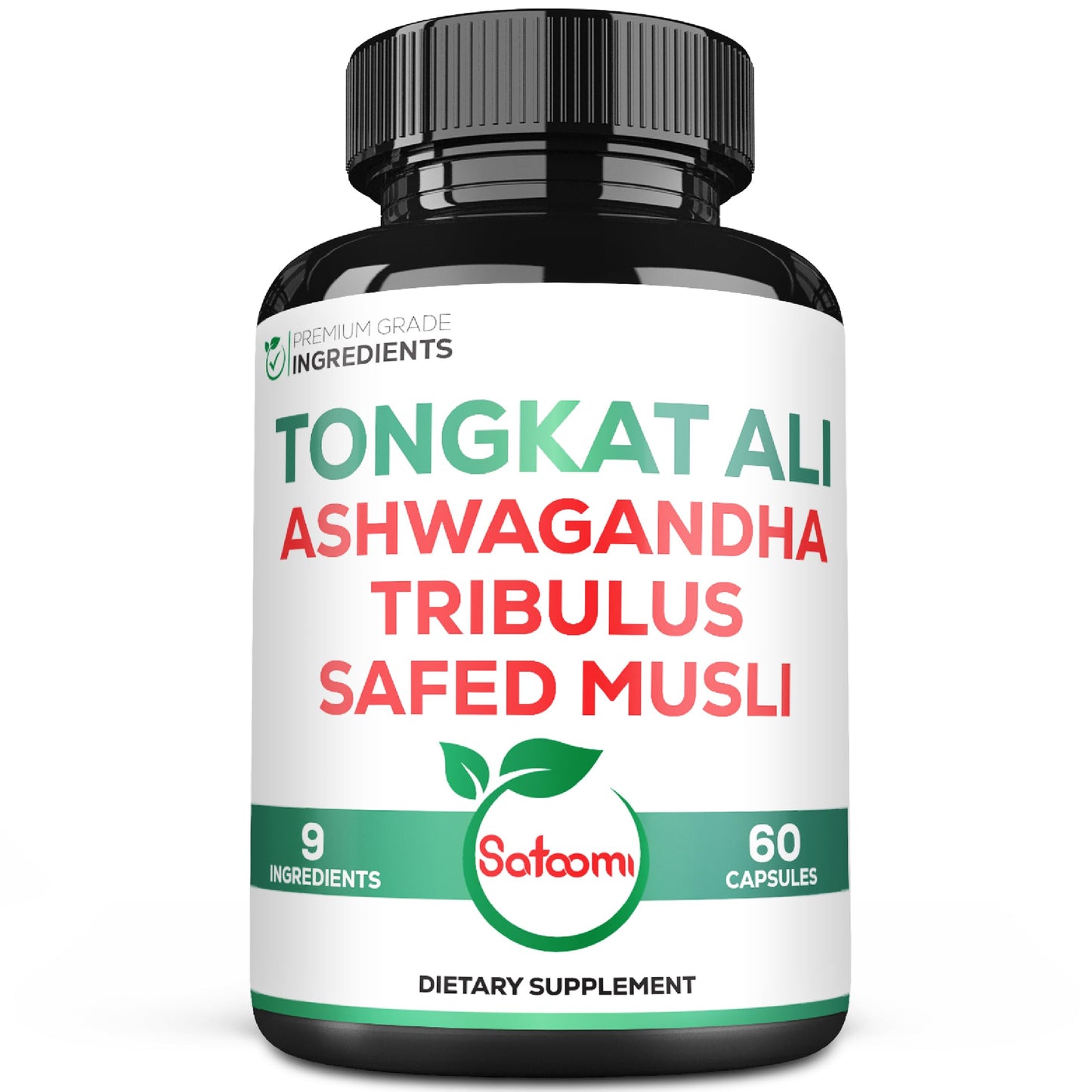 Satoomi Tongkat Ali Root Extract 200:1-9 Essential Herbs with Ashwagandha, Tribulus Terrestris & More, 60 Vegan Capsules