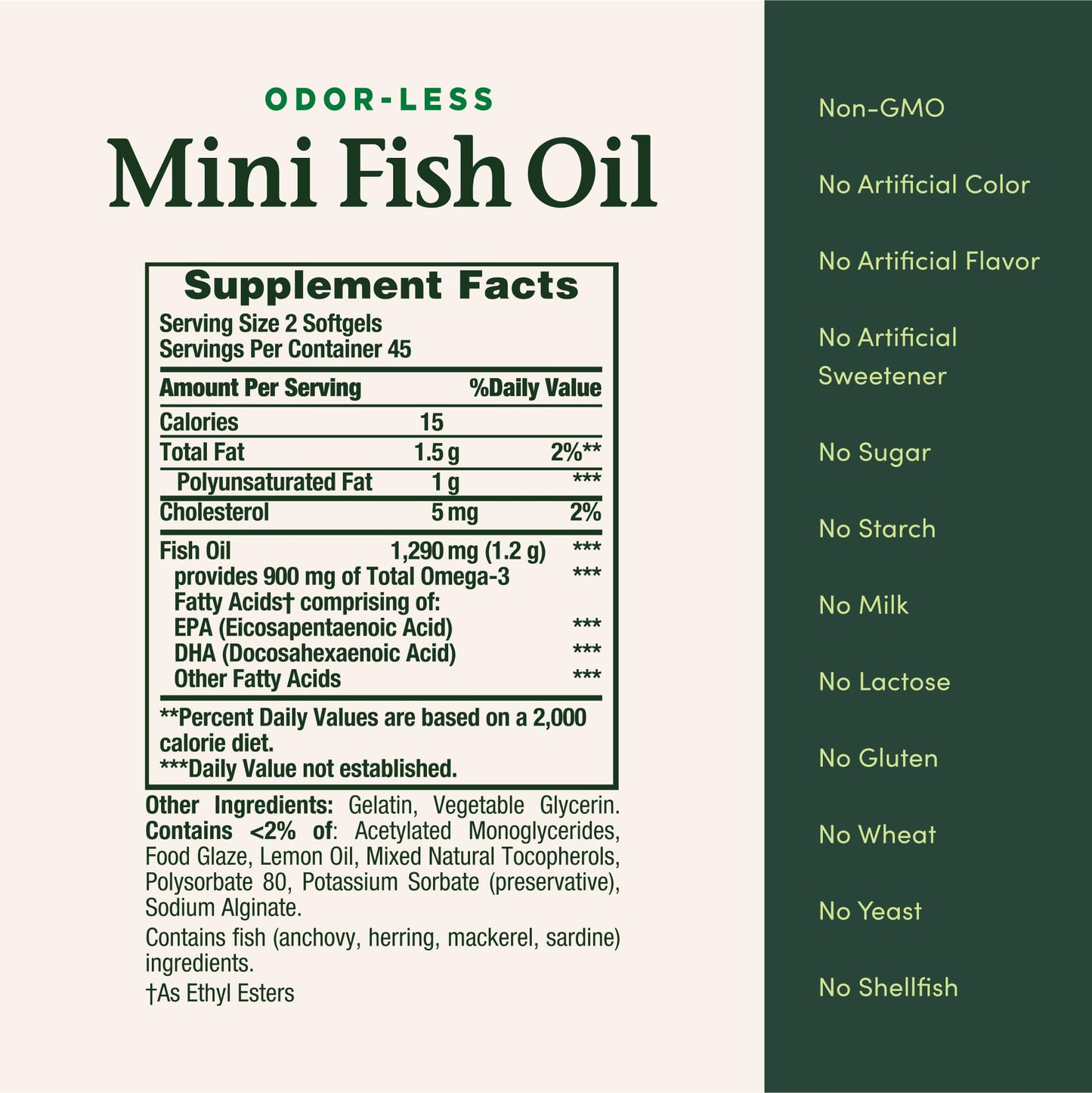 Nature's Bounty Mini Fish Oil Softgels 1290 mg Omega-3 Odor-Less, 180 Softgels
