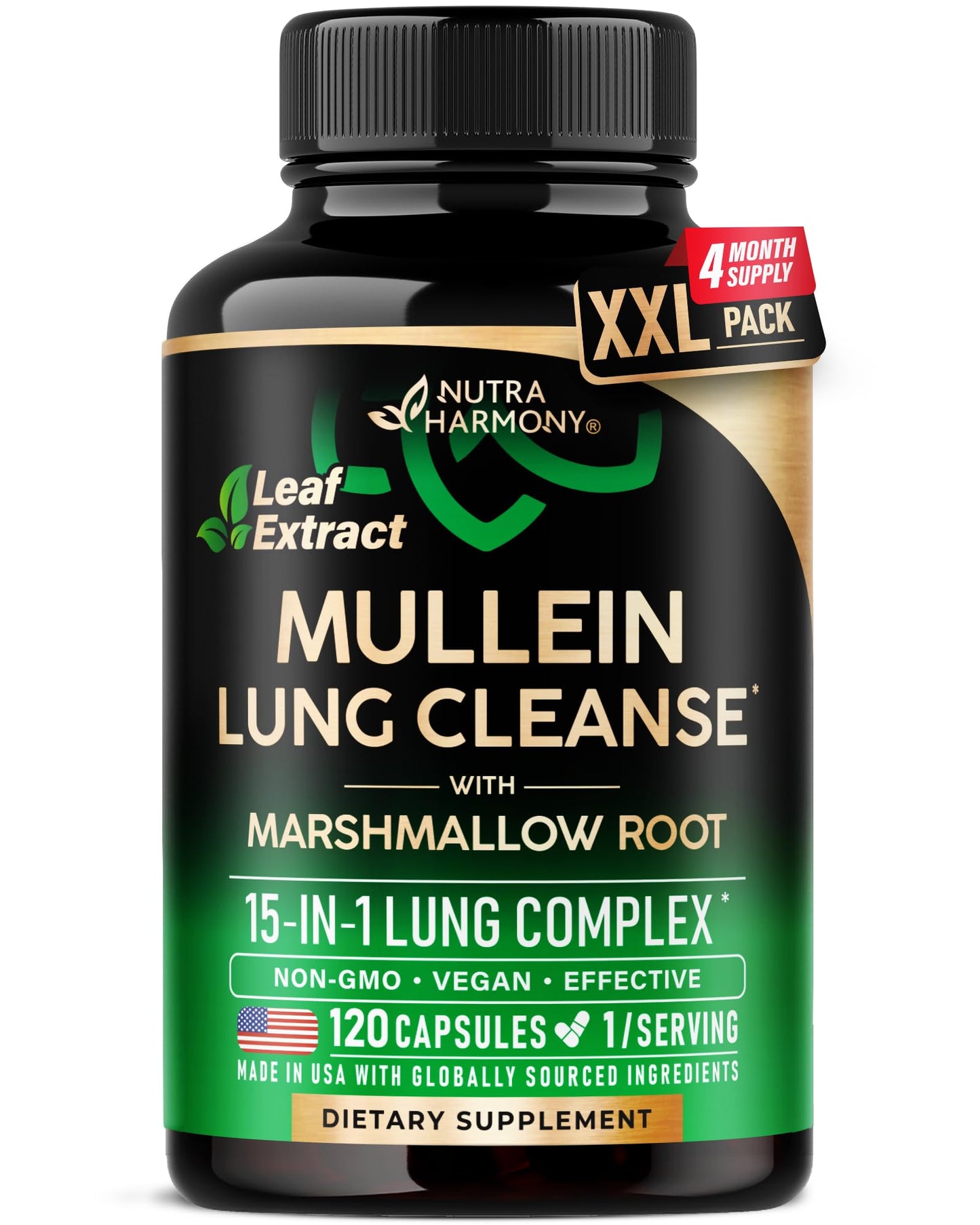 NUTRAHARMONY Mullein Lung Detox - Mullein Leaf 10:1 Extract Supplement Capsules, 120 Count