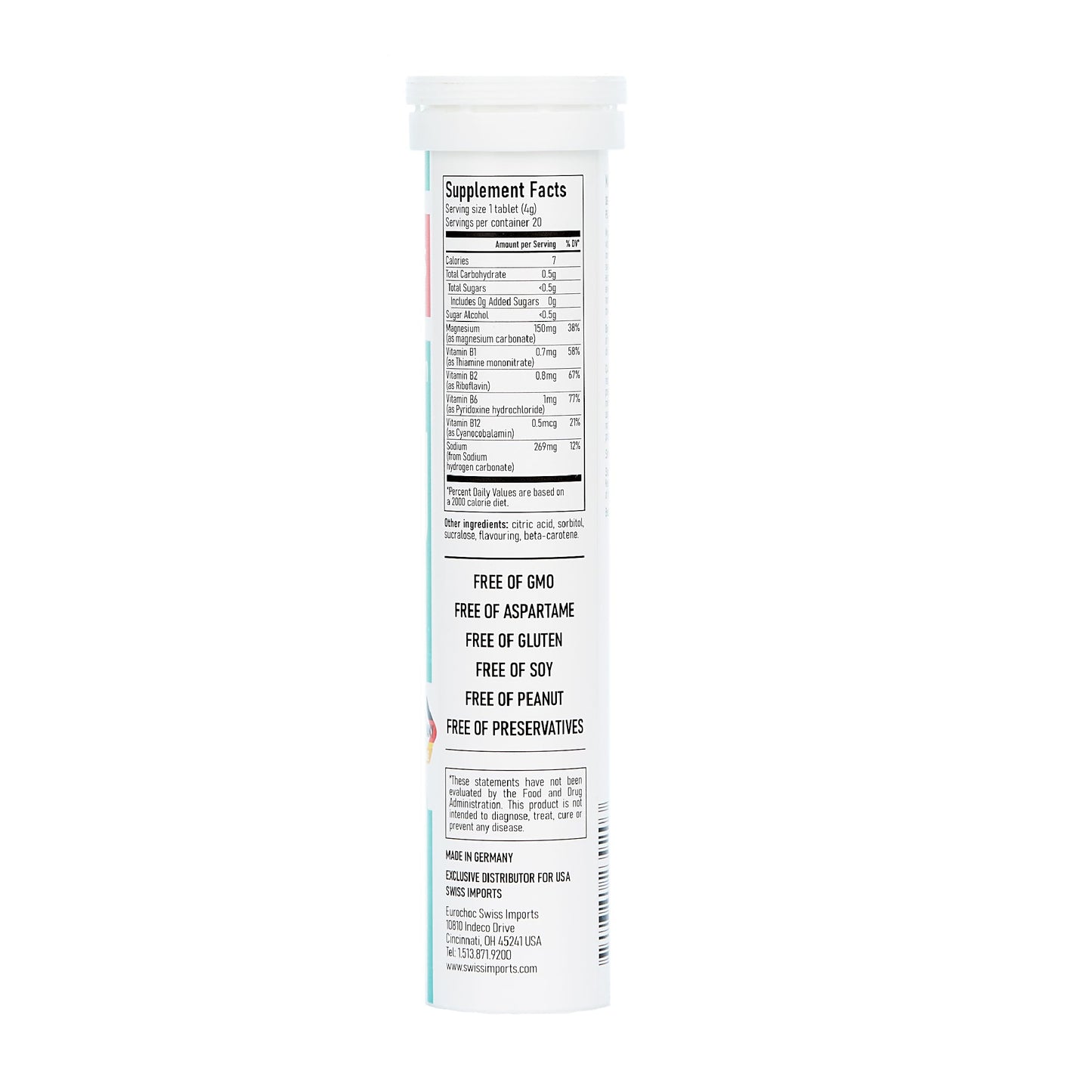 Swiss Imports Effervescent Magnesium + B Complex Dietary Supplement Tablet 60 Tablets