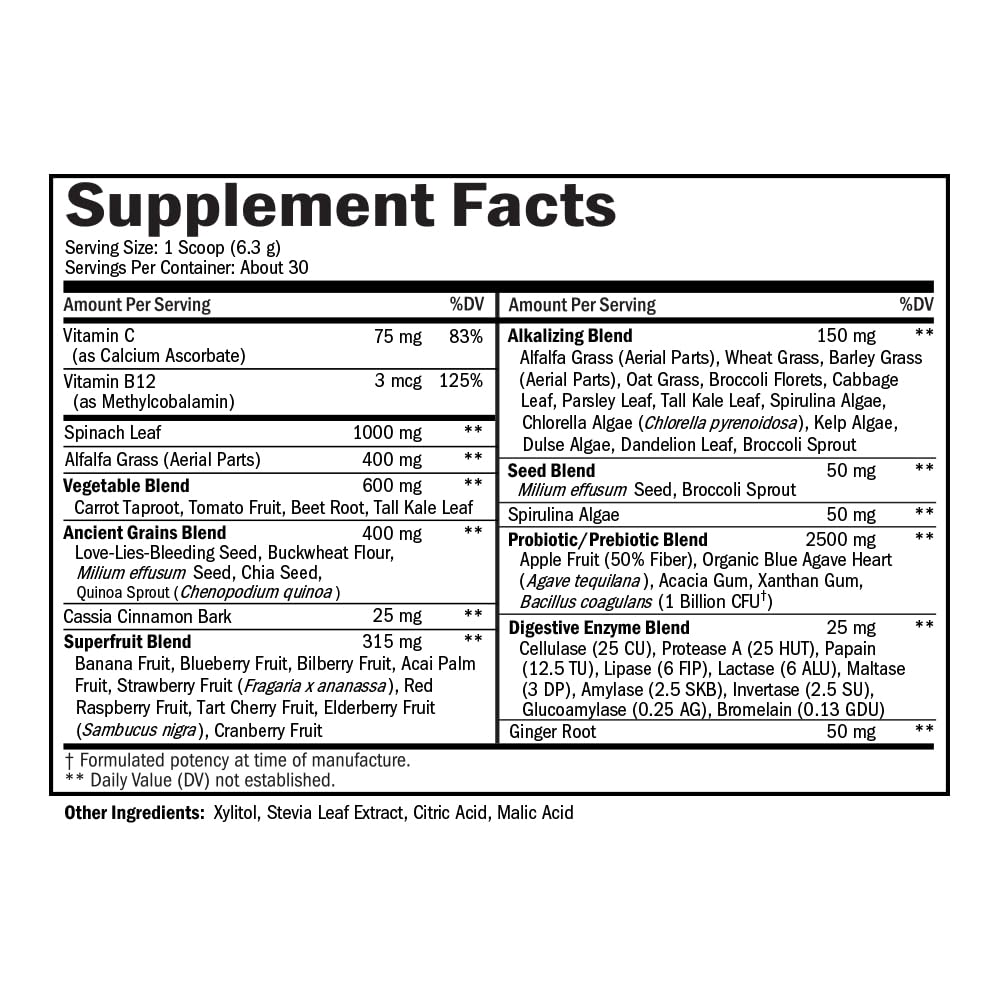 BioSchwartz Super Greens Powder with Probiotics, Prebiotics and Digestive Enzymes, 30 Servings