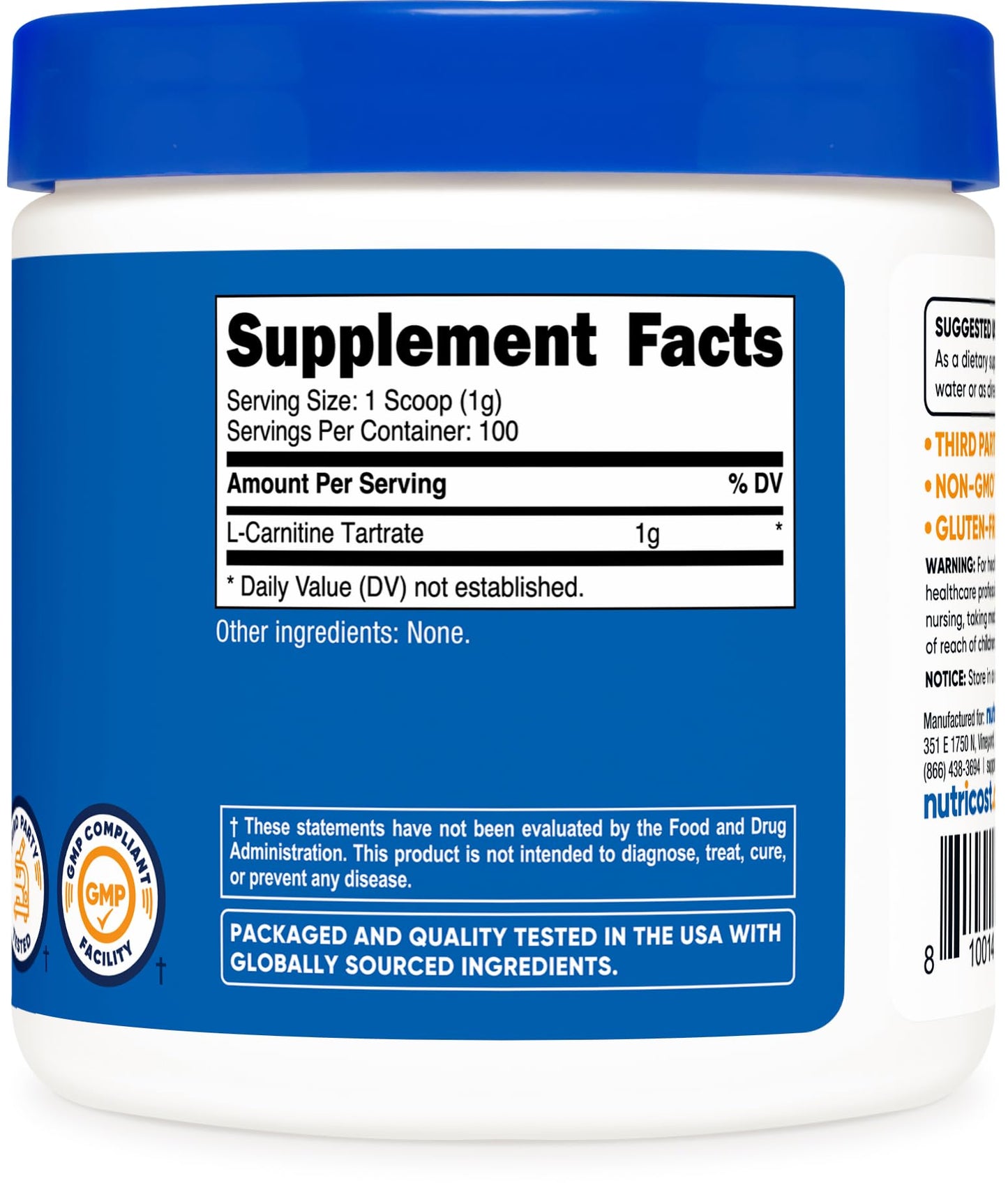 Nutricost L-Carnitine Tartrate Powder 7.0548 oz (Pack of 2)