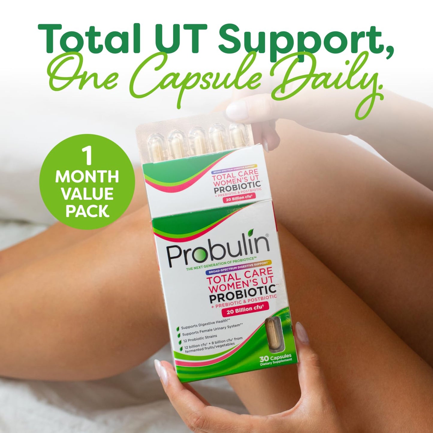 Probulin Total Care Women's Urinary Tract Prebiotics + Probiotics + Postbiotics, 20 Billion CFU, 12 Strains, 30 Vegan Capsules